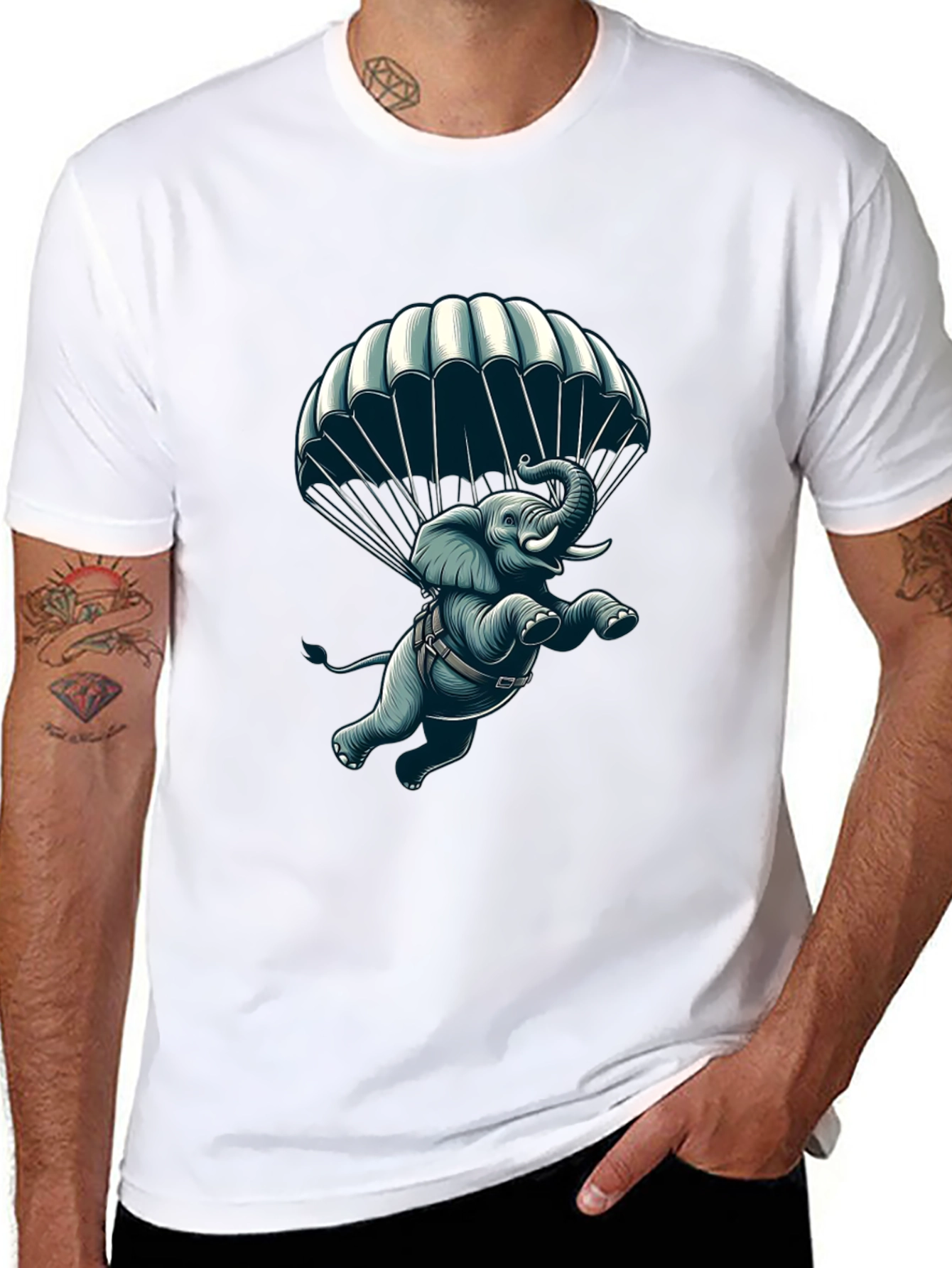 Black Parachuting Elephant Graphic Tee view 8