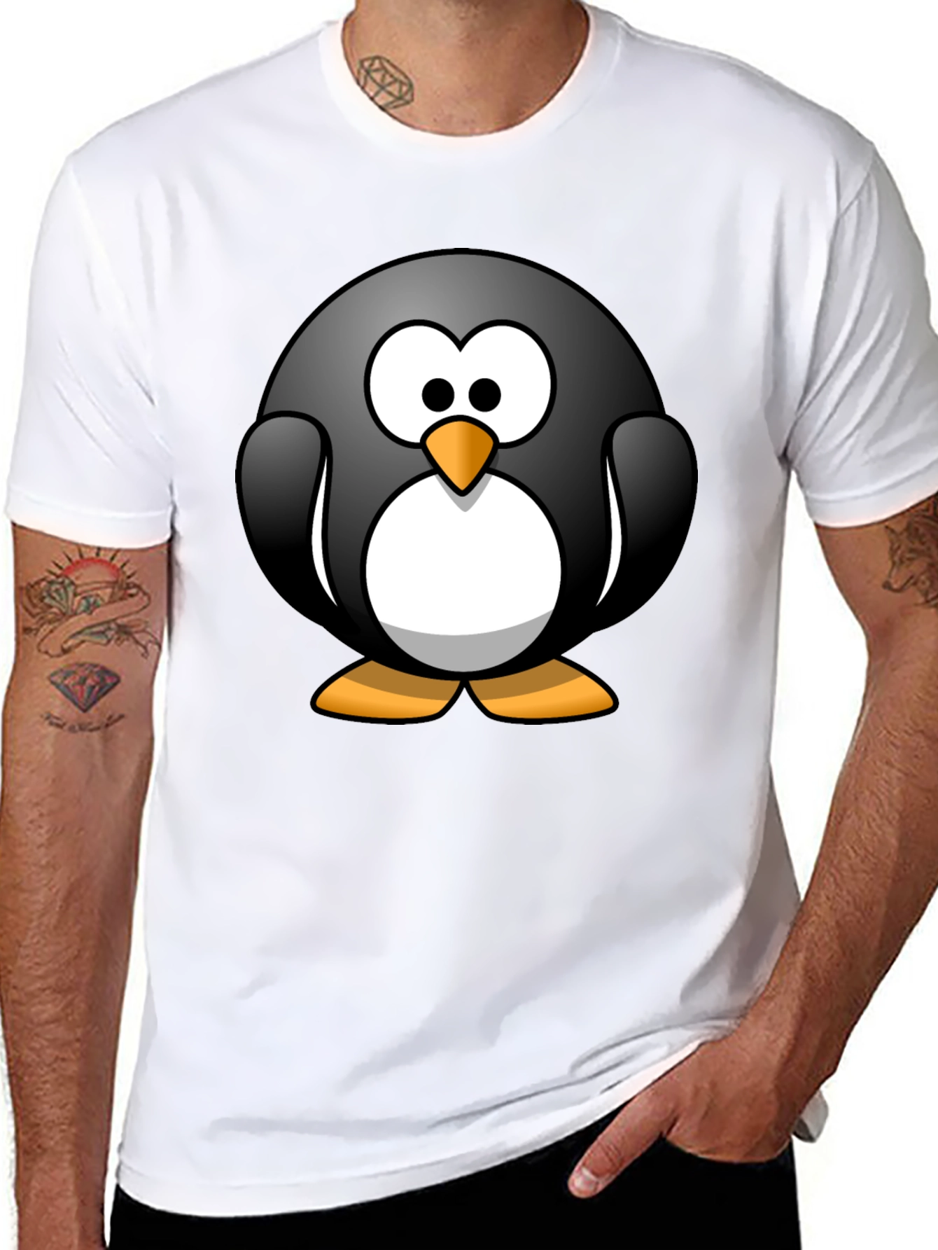 Black Cartoon Penguin Graphic Black T-Shirt view 8