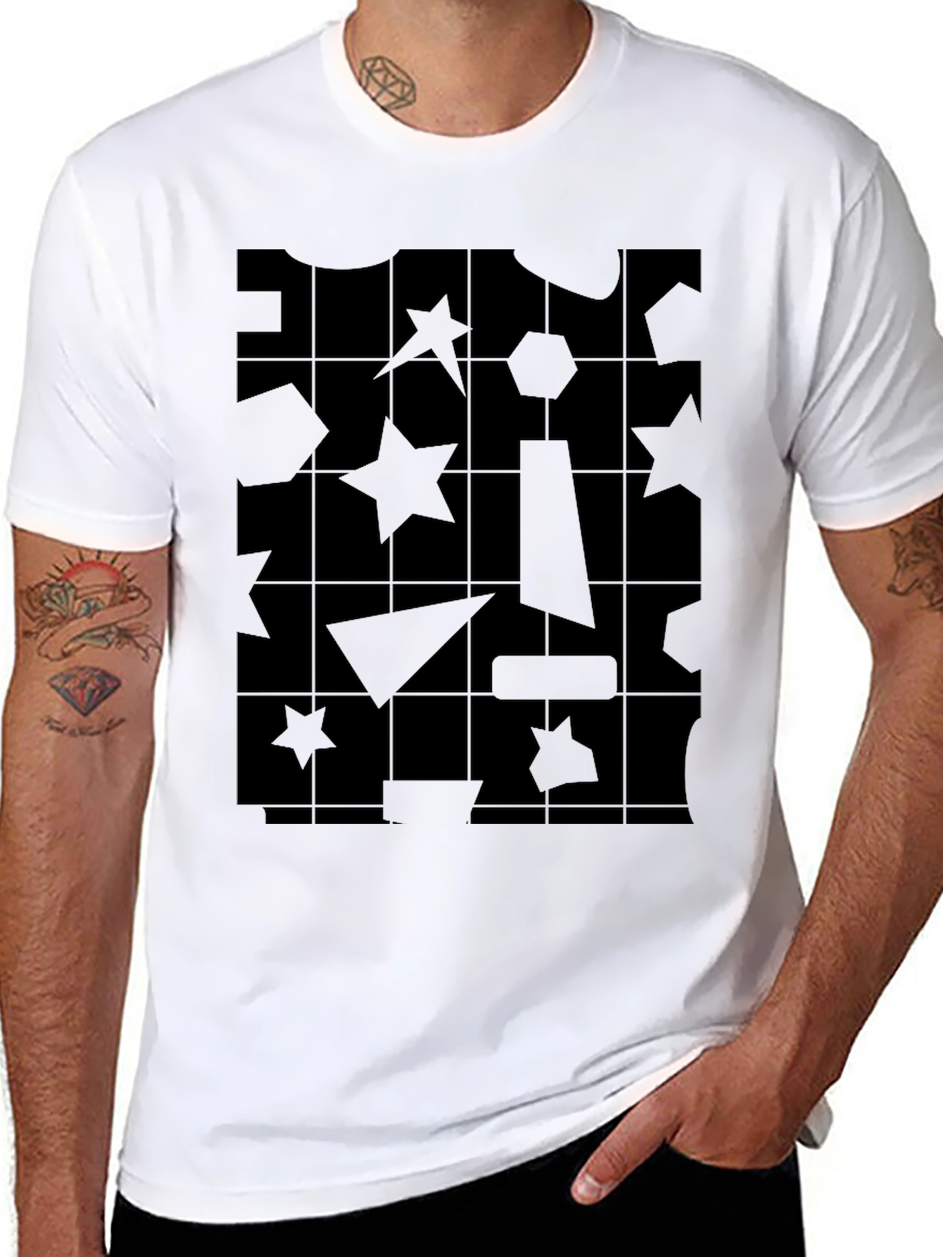 Black Abstract Geometric Pattern Black T-Shirt view 8