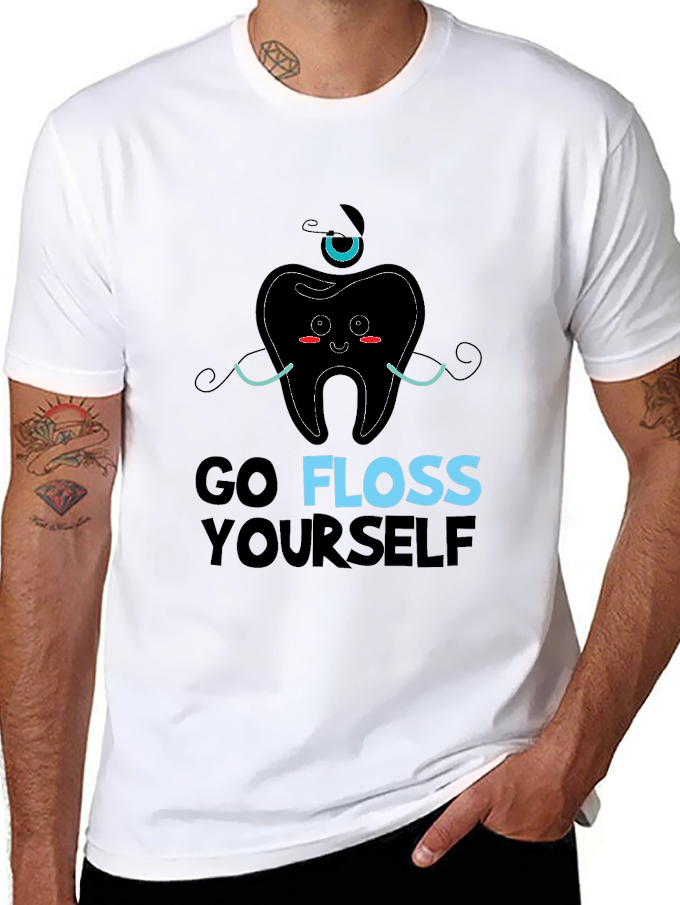 Black Go Floss Yourself Graphic Tee - Dental Humor view 8