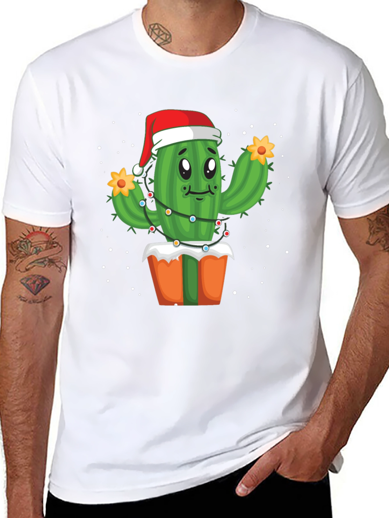 Black Festive Cactus Christmas T-Shirt view 8