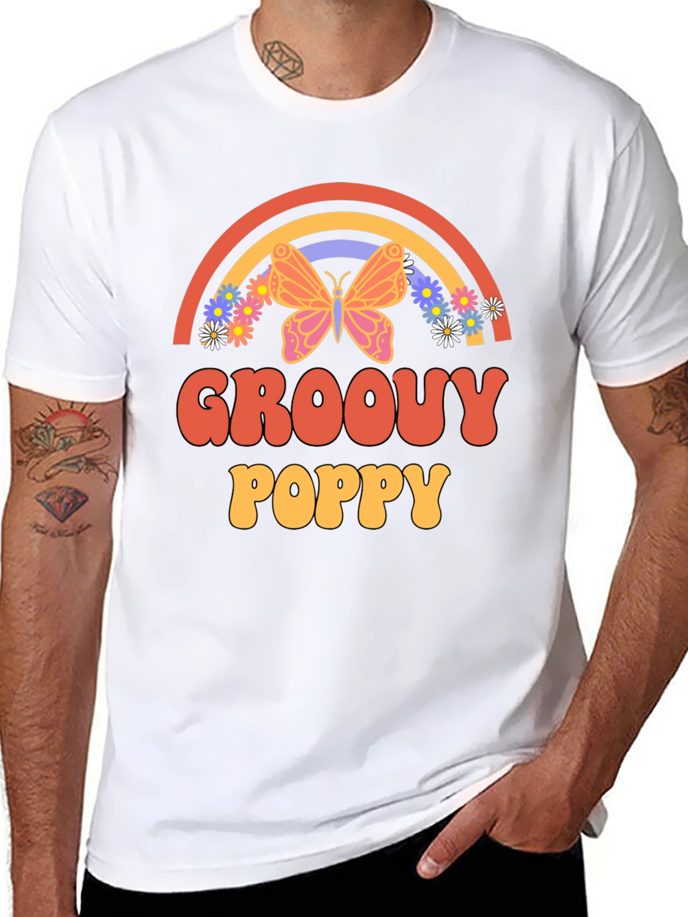 Groovy Poppy Graphic Tee - Retro Rainbow Butterfly - 8