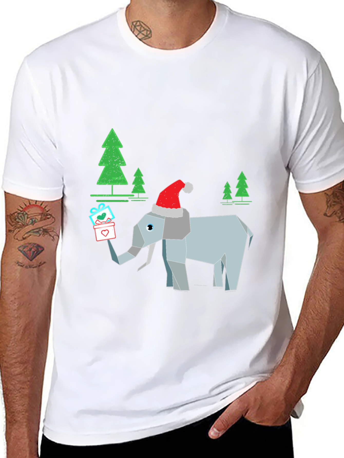 Black Festive Elephant Christmas T-Shirt view 8
