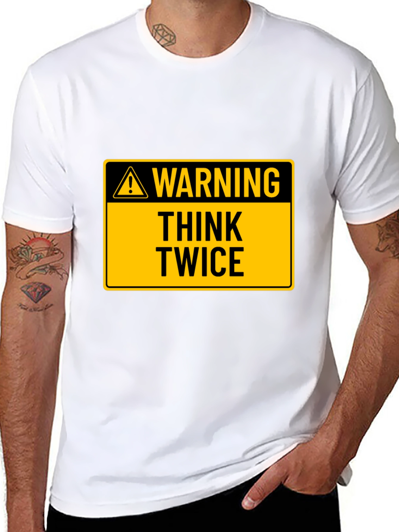 Black Warning Think Twice Graphic Tee - Black Cotton T-Shirt view 8