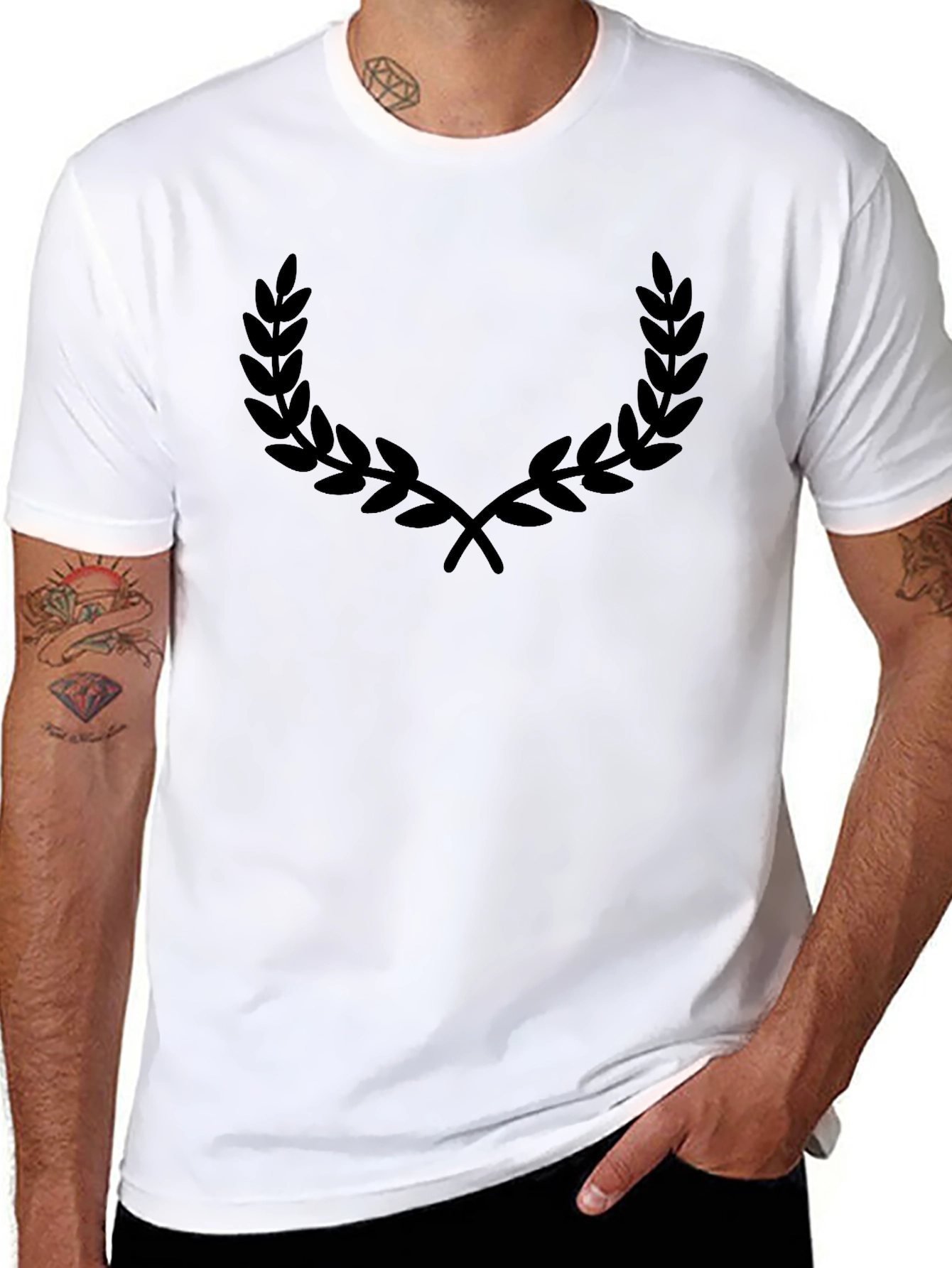 Black Men's Black Laurel Wreath Graphic Tee view 8