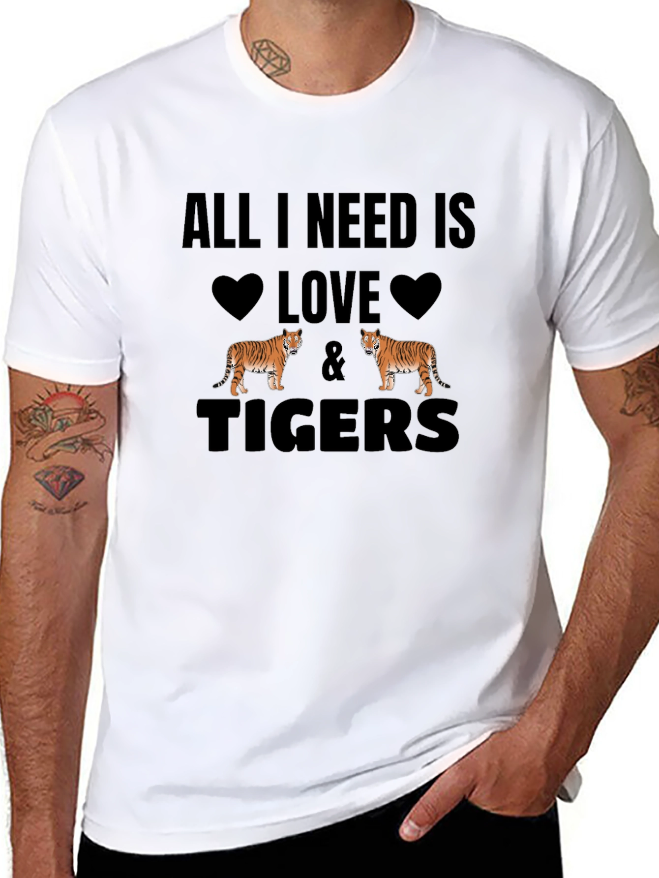Black All I Need is Love & Tigers Black T-Shirt view 8