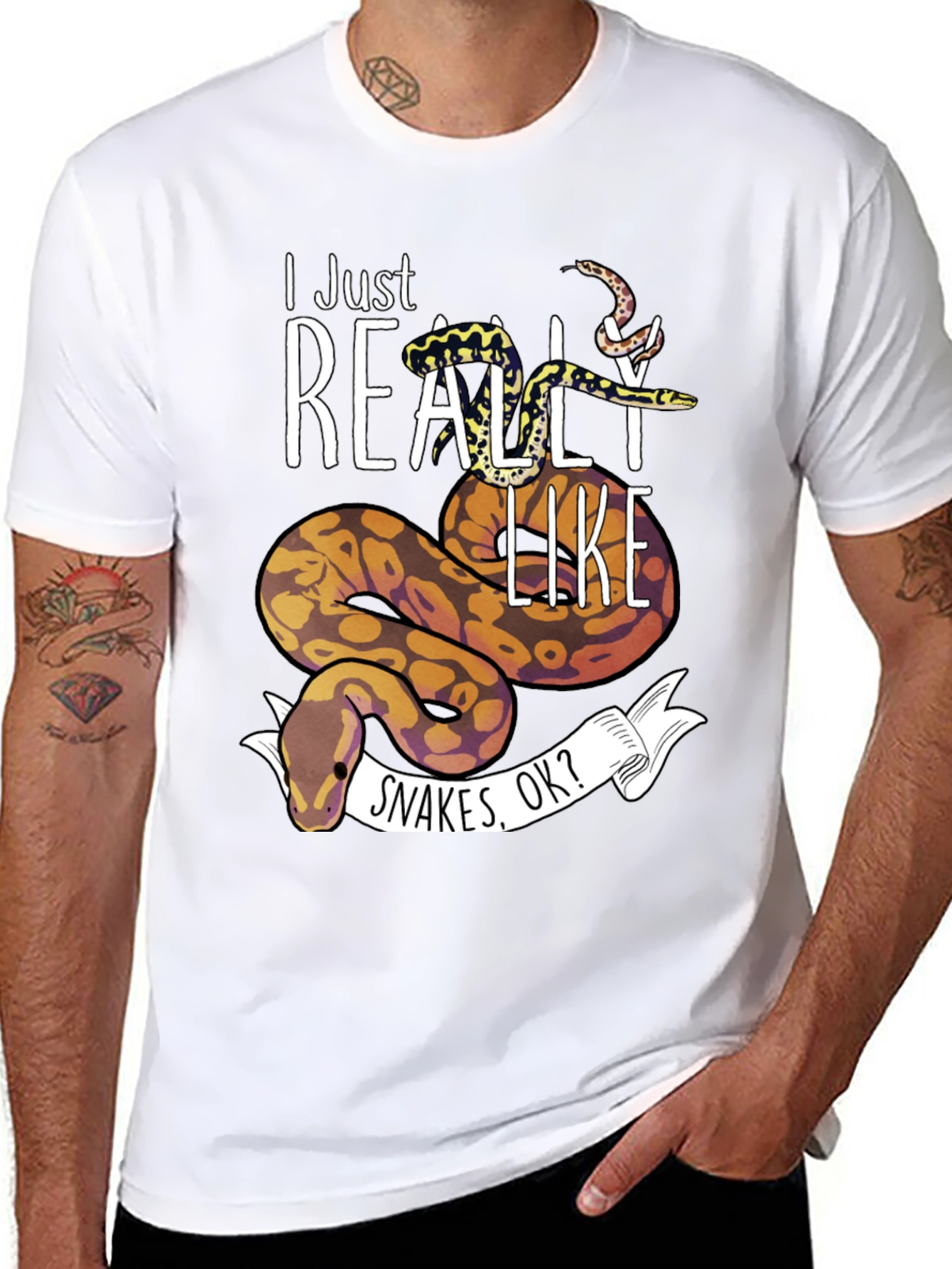 Black I Just Really Like Snakes OK? T-Shirt view 8