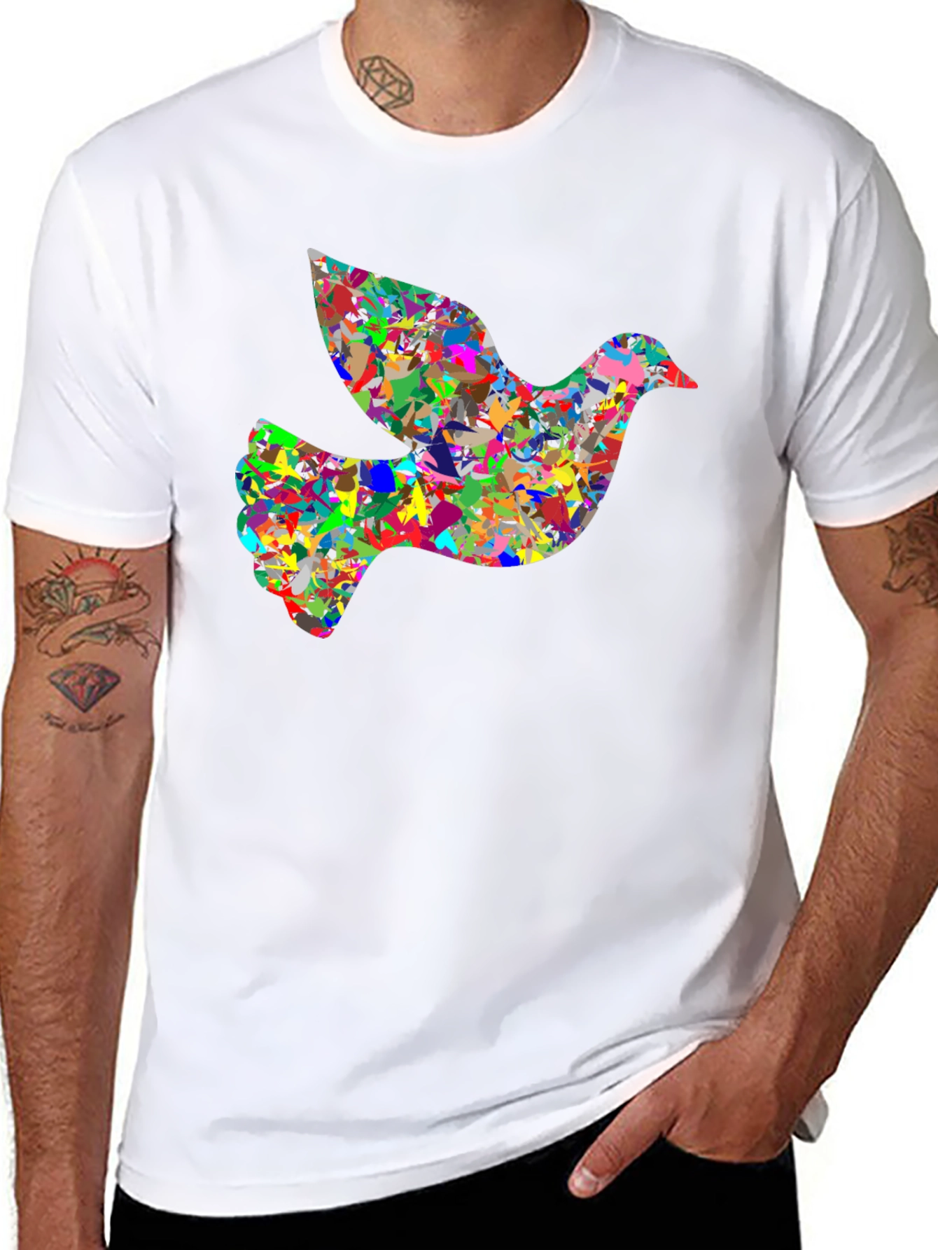 Black Peace Dove Graphic Tee - Abstract Art Bird T-Shirt view 8