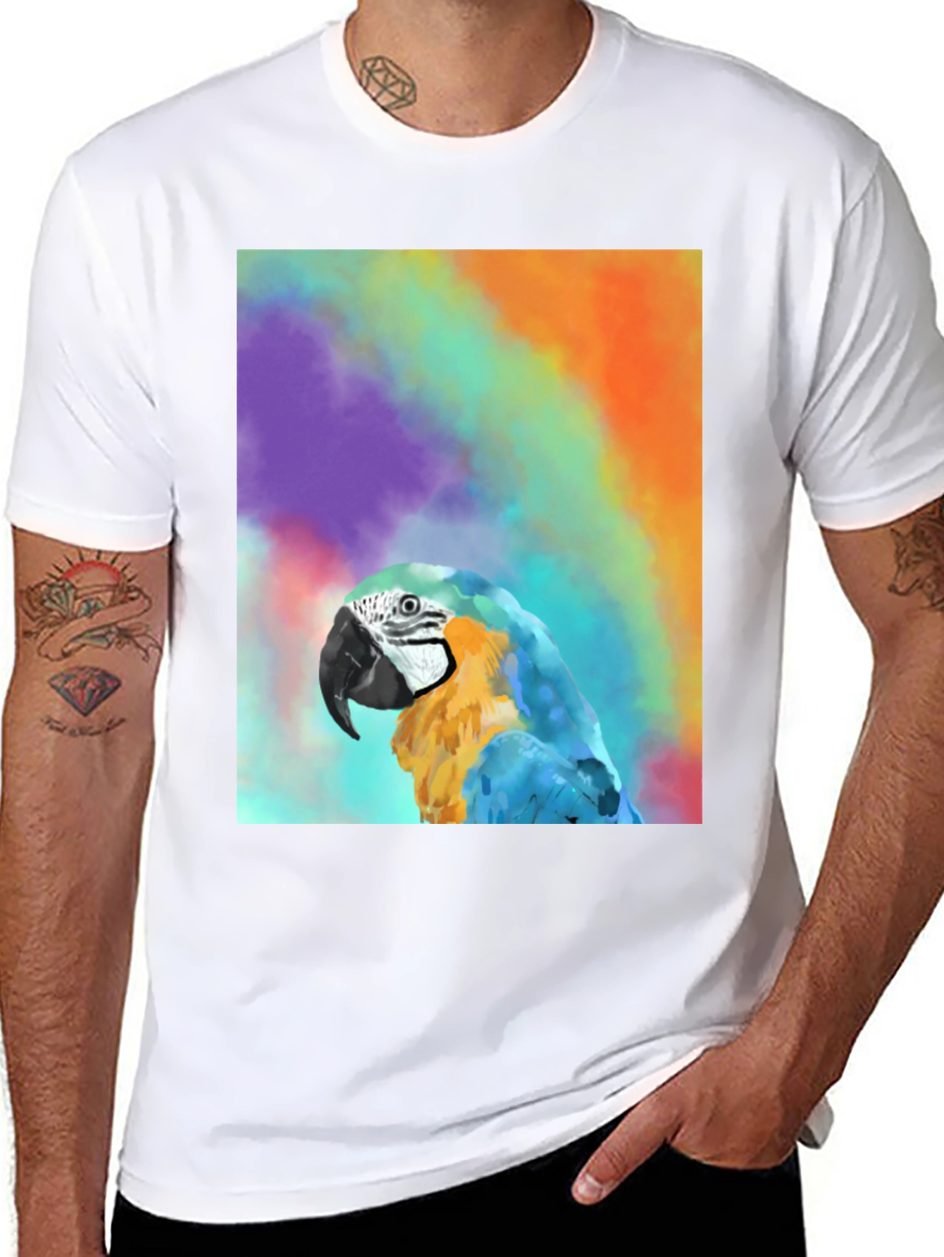 Black Parrot Graphic Tee - Colorful Macaw Design view 8