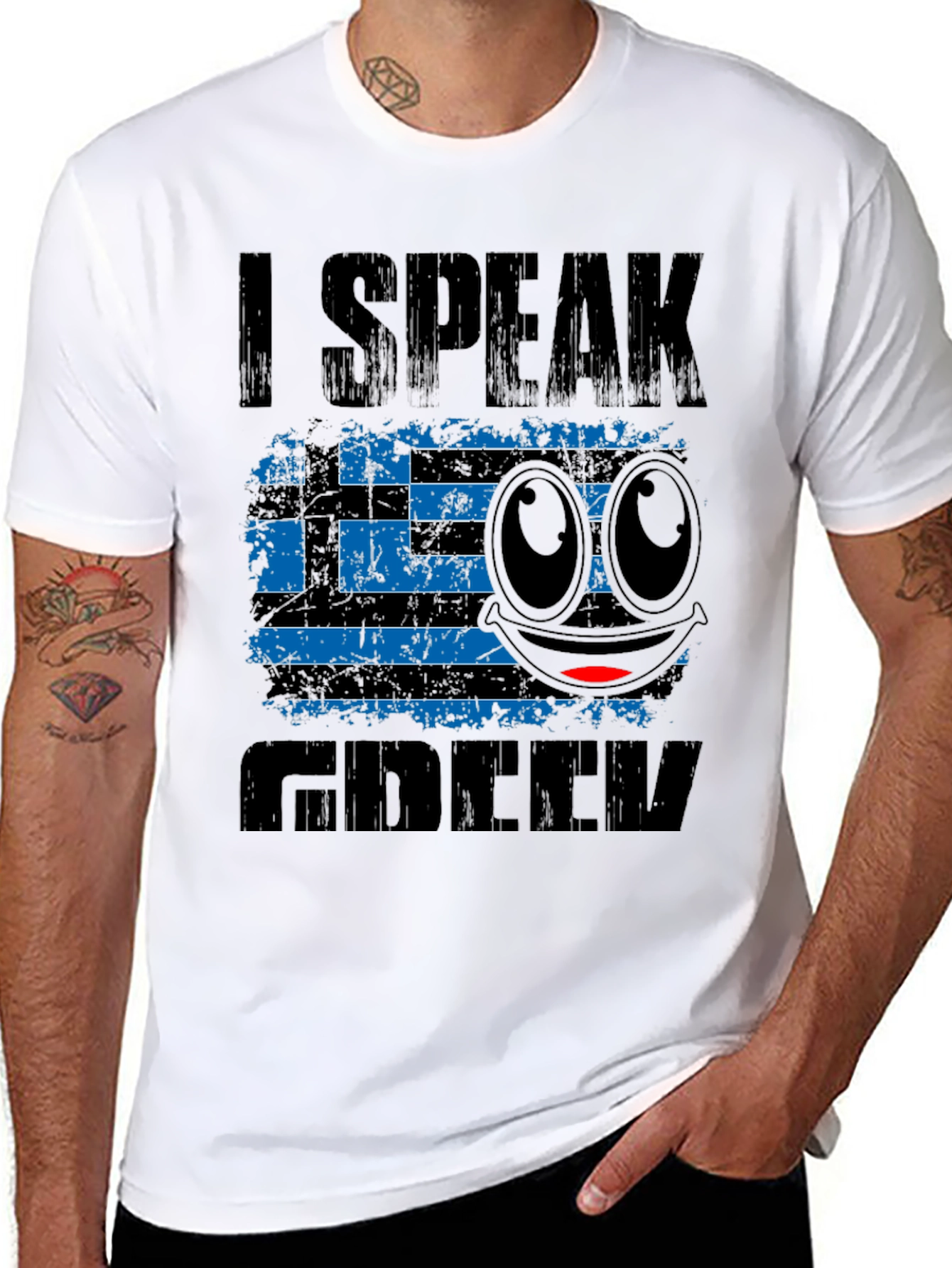 Black I Speak Greek T-Shirt Funny Emoji Greece Flag view 8
