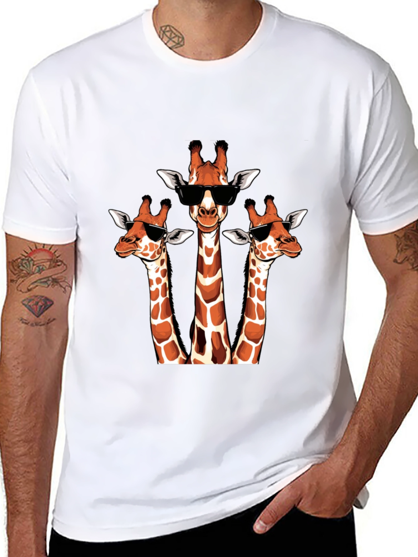 Black Cool Giraffe Trio T-Shirt - Unique Design view 8
