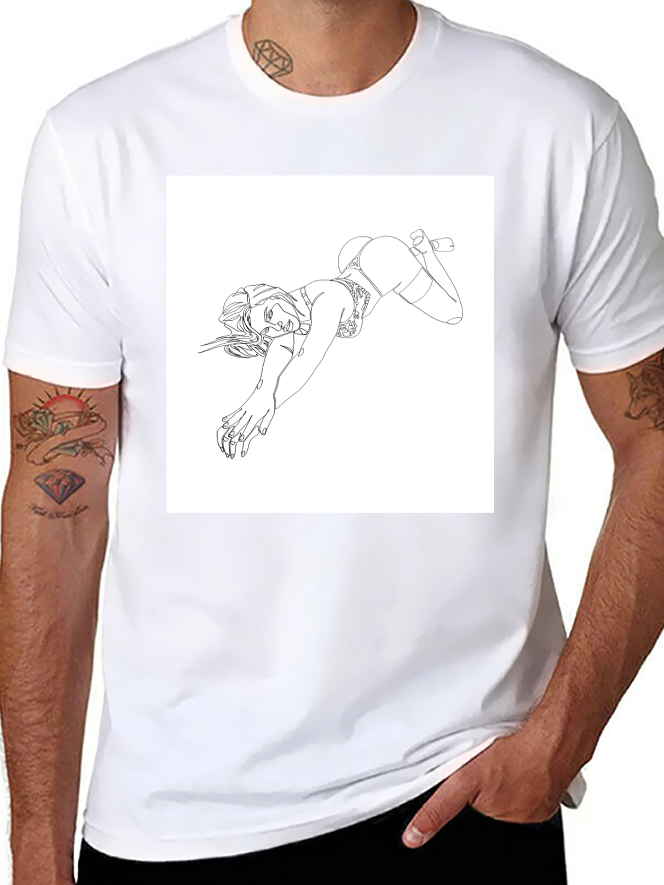 Black Line Art Graphic Tee - Black view 8