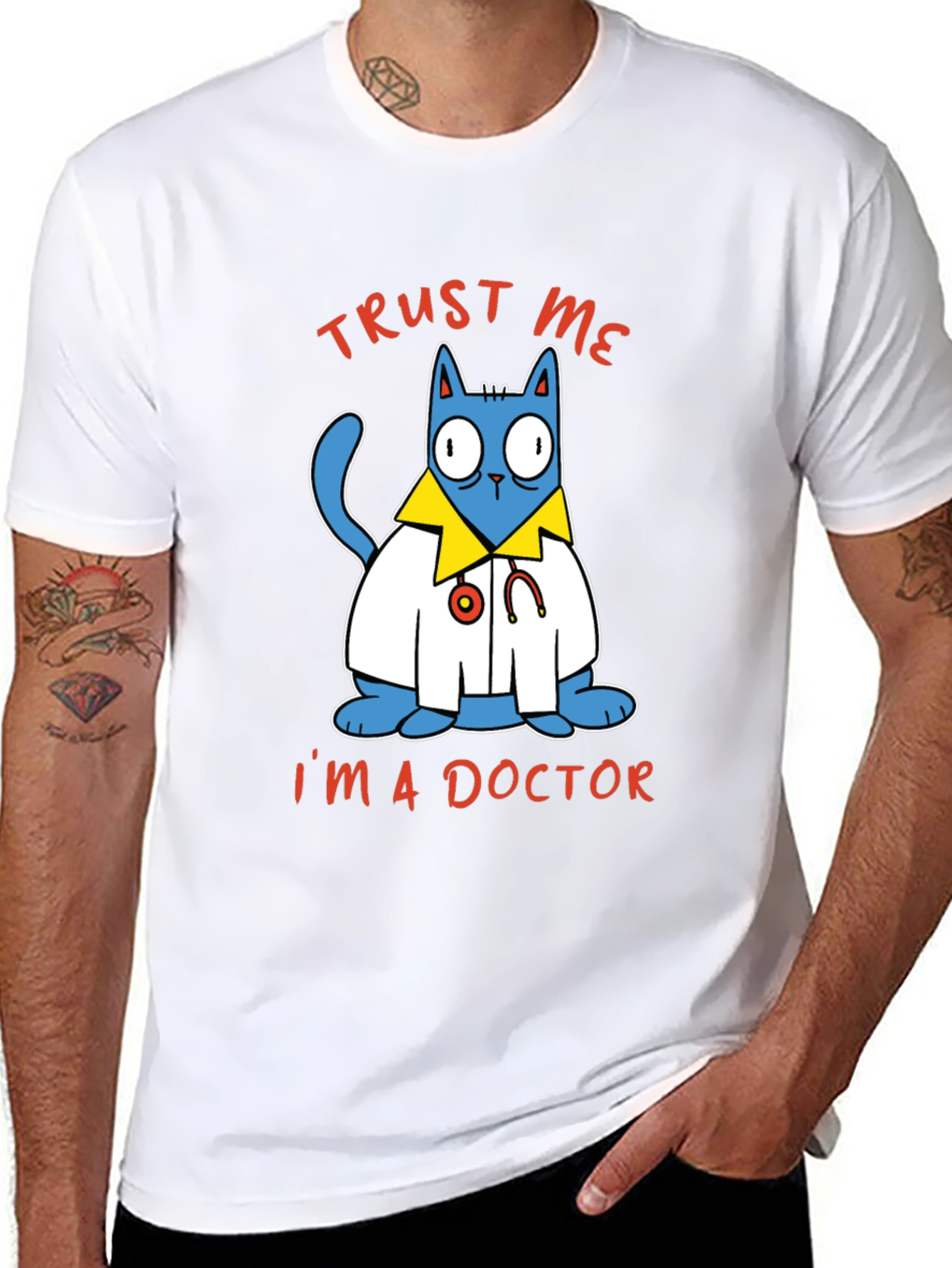 Black Trust Me I'm A Doctor Cat Graphic Tee view 8