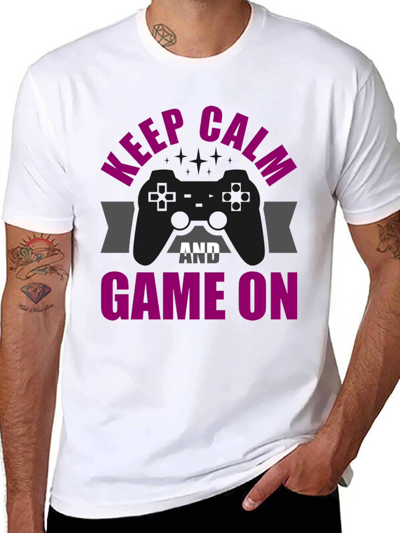 Black Keep Calm and Game On Graphic Tee view 8