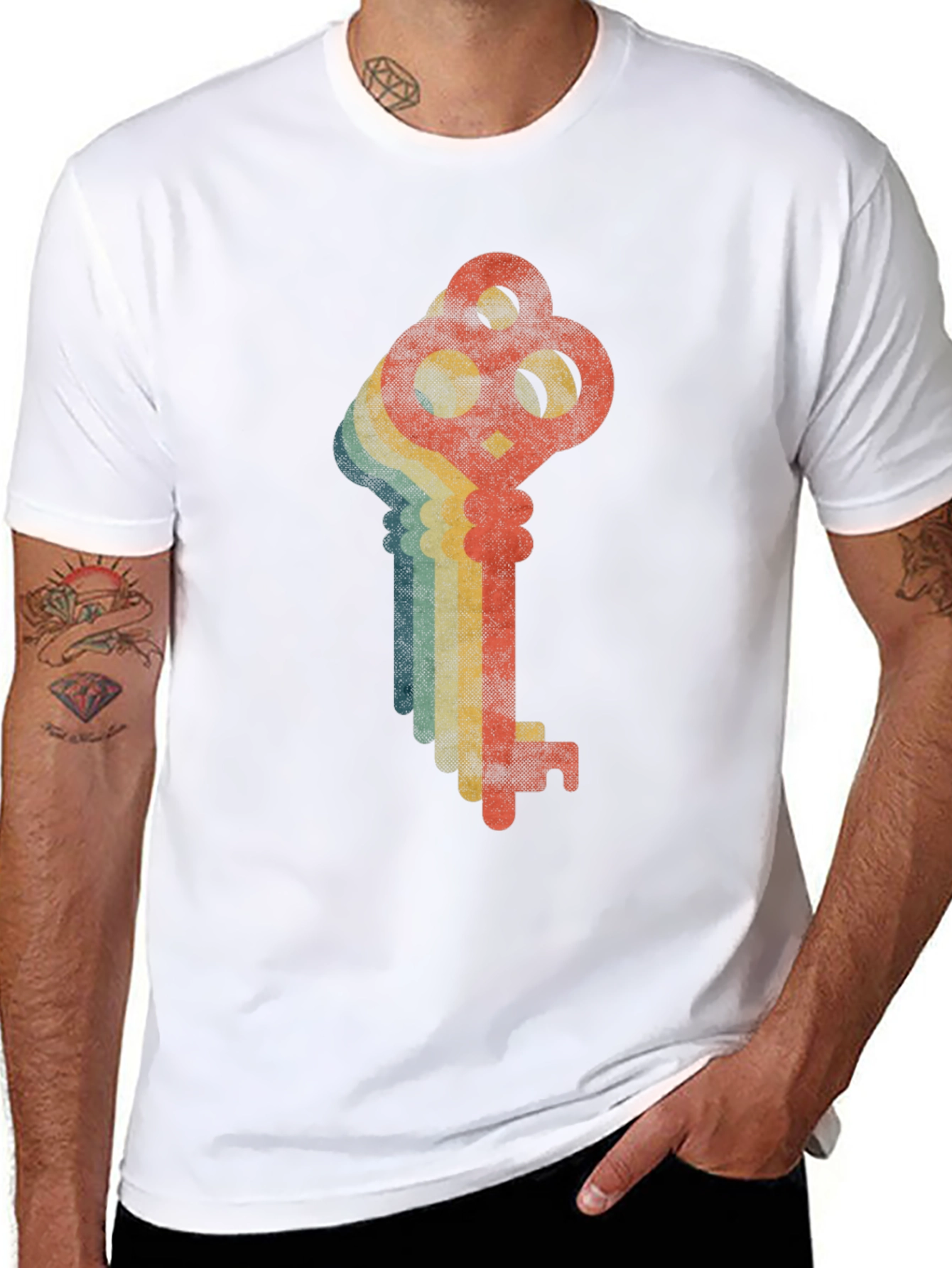Black Retro Key Graphic T-Shirt - Vintage Style Tee view 8