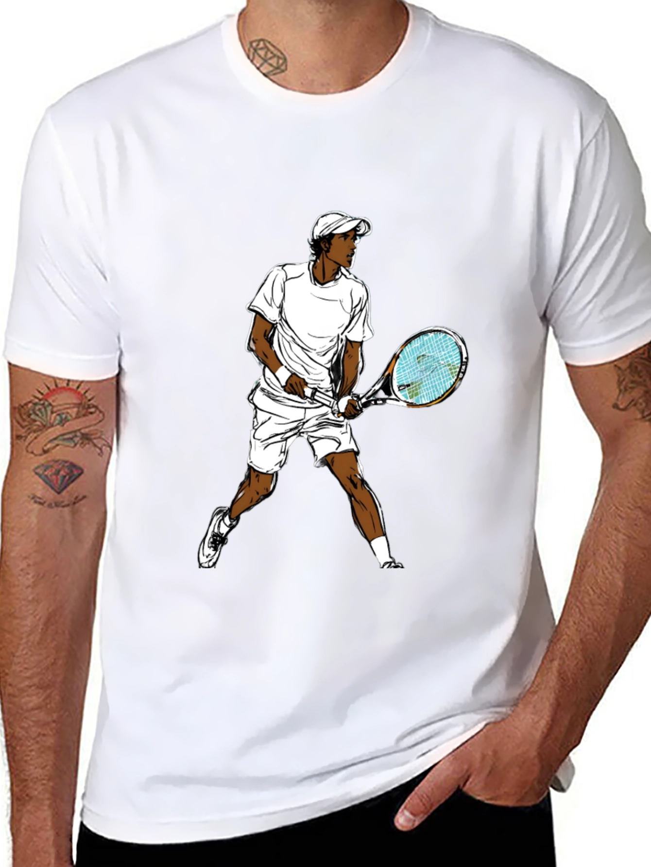 Black Tennis Player Graphic T-Shirt - Black Casual Tee view 8