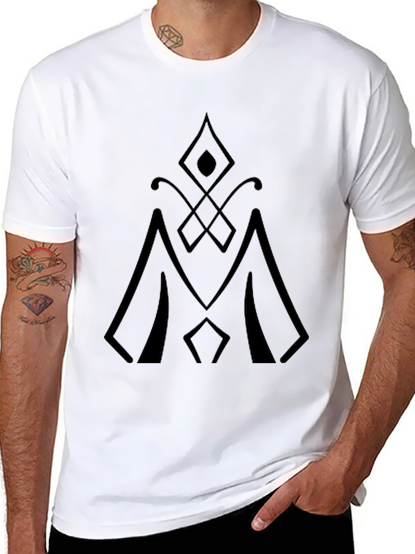 Black Men's Black T-Shirt with Geometric Design view 8