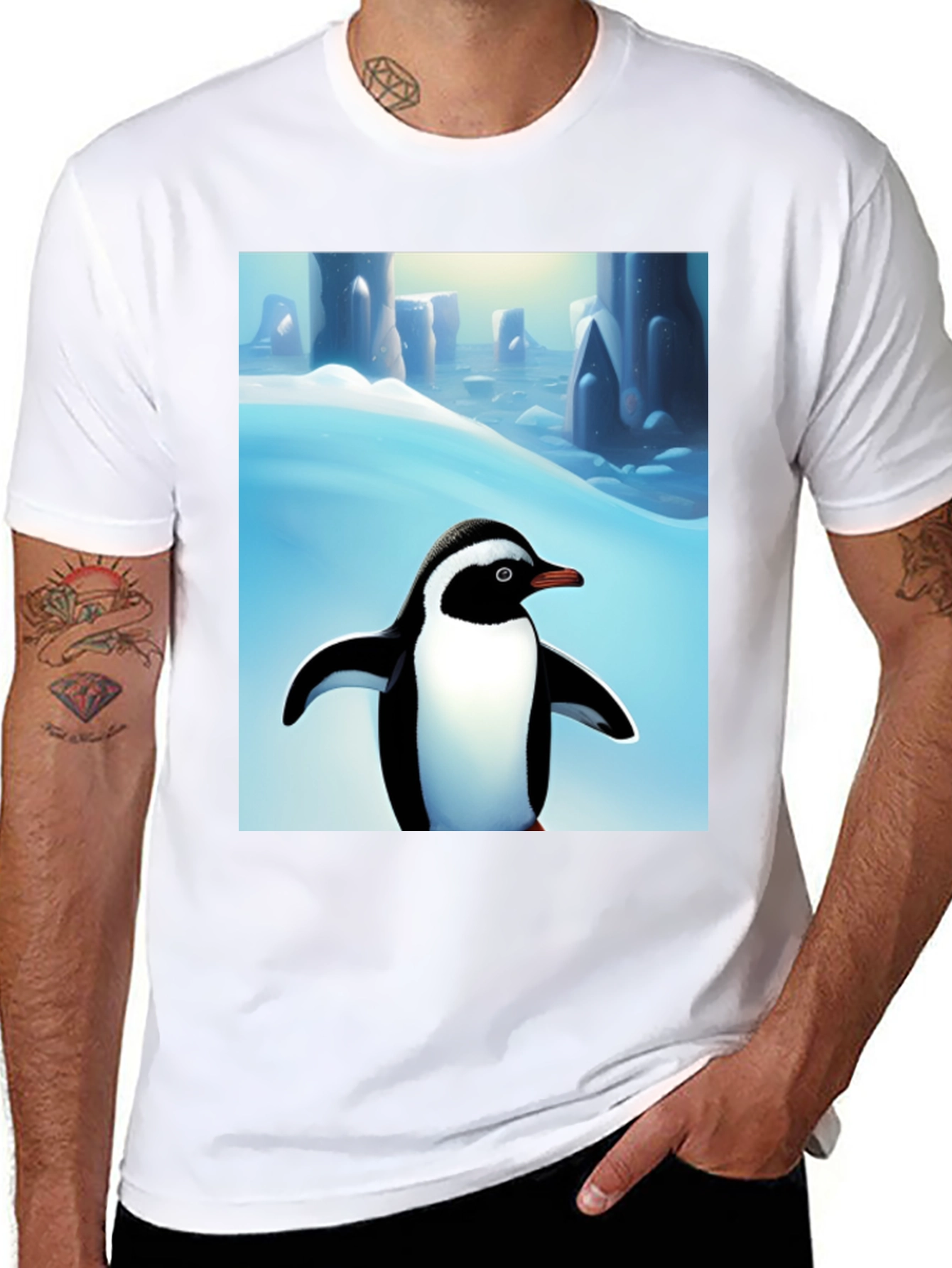 Penguin Arctic Scene Black T-Shirt - 8