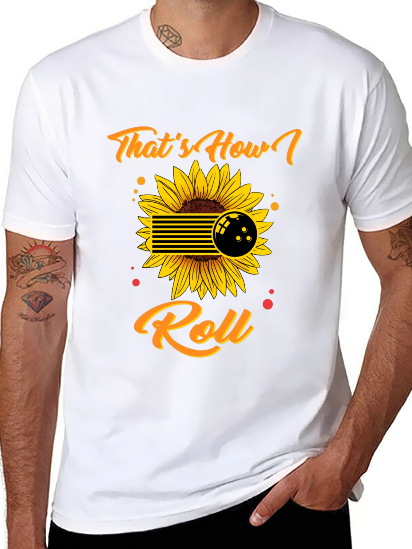 Black That's How I Roll Bowling Sunflower Graphic Tee view 8