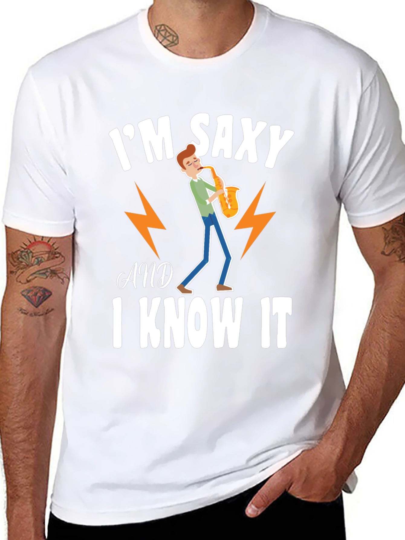 Black I'm Saxy and I Know It Graphic T-Shirt view 8
