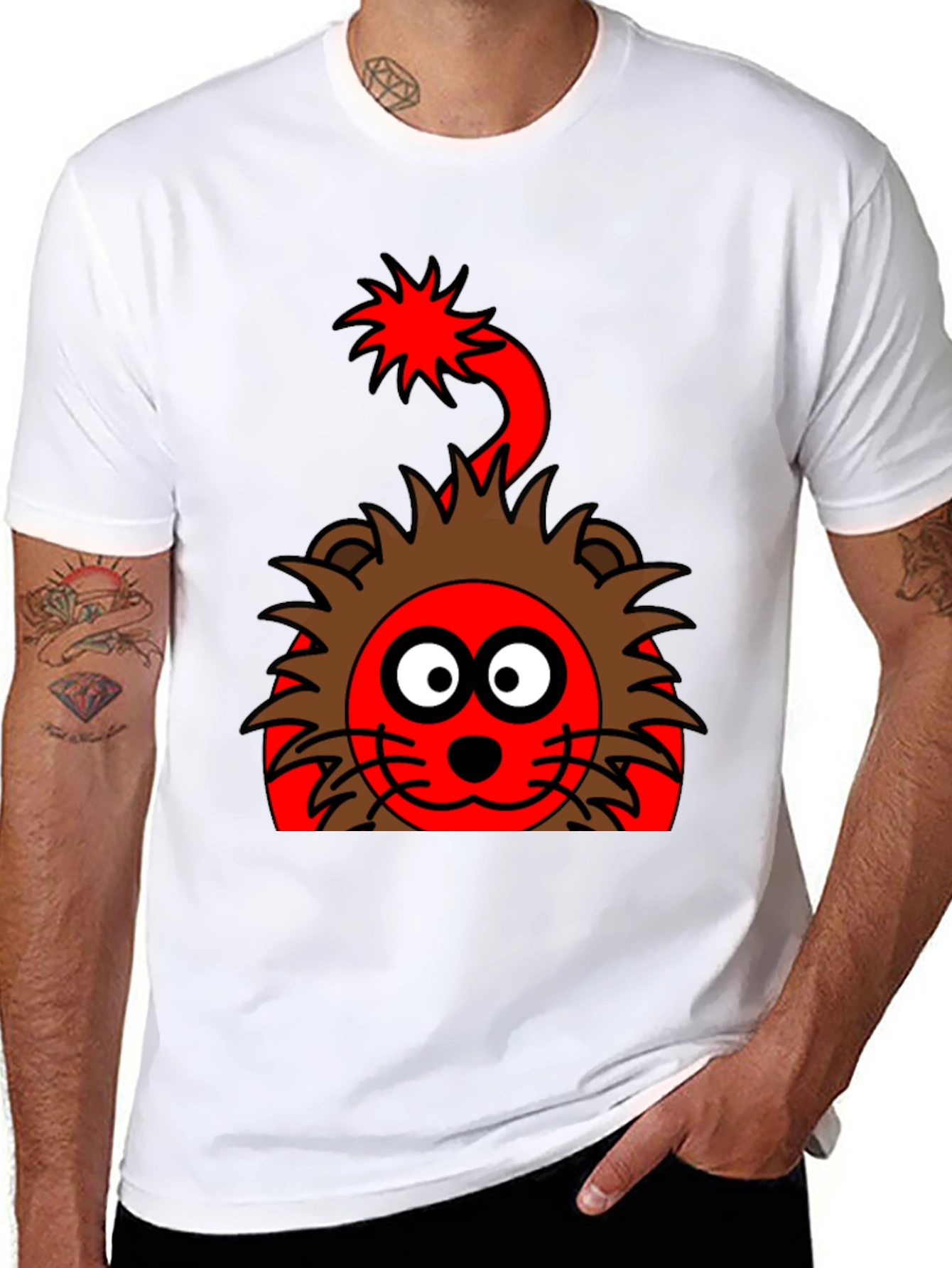 Black Cartoon Lion Graphic Tee - Fun & Unique Design view 8