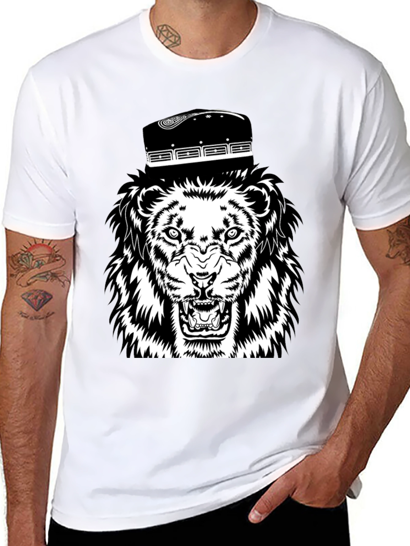 Black Lion with Fez Black T-Shirt view 8