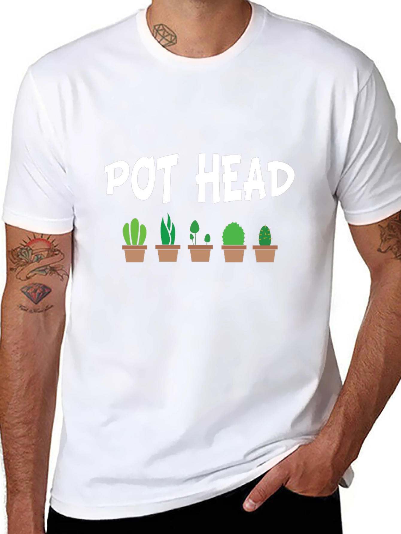 Black Pot Head Cactus T-Shirt - Novelty Graphic Tee view 8