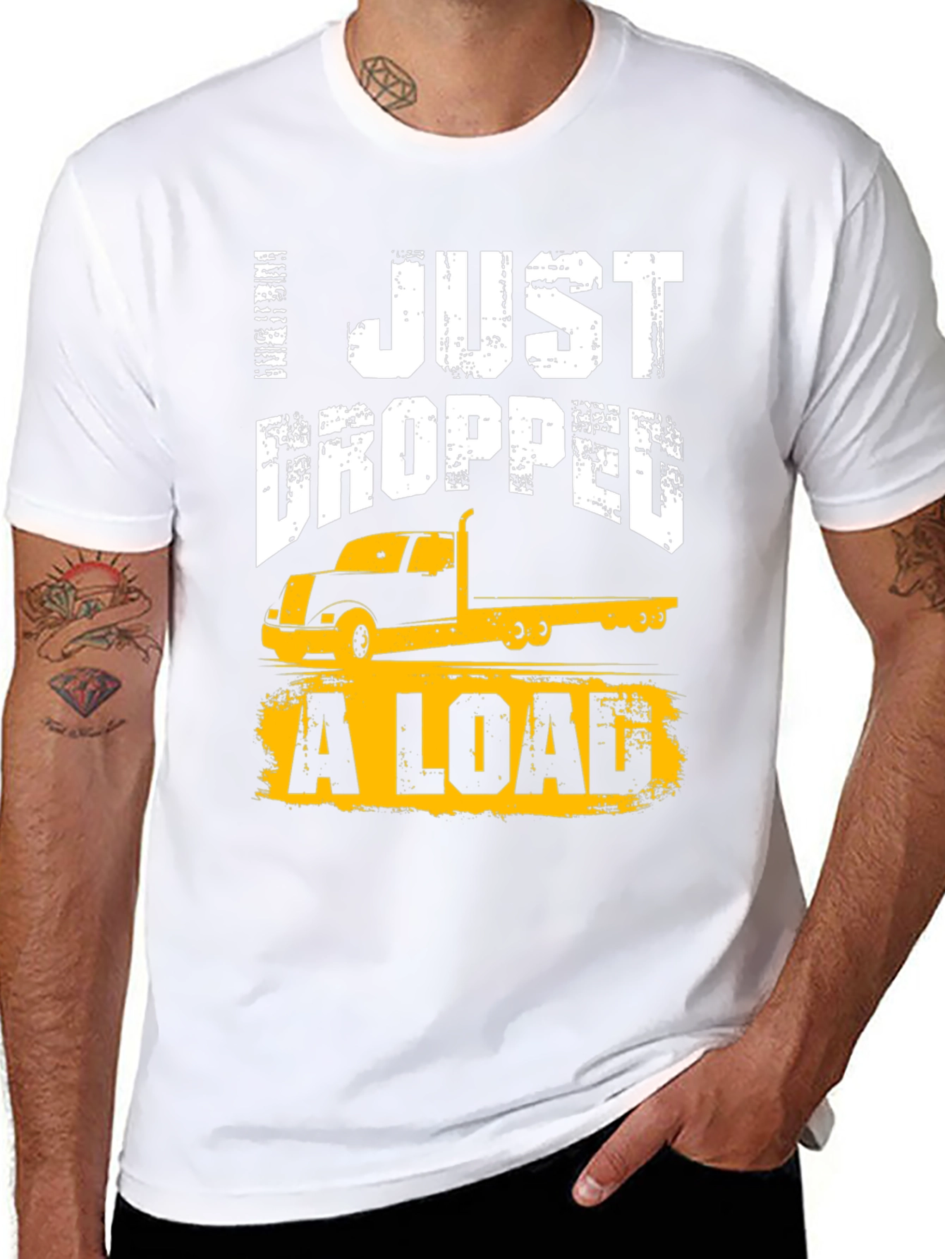 Black I Just Dropped A Load Trucker T-Shirt view 8