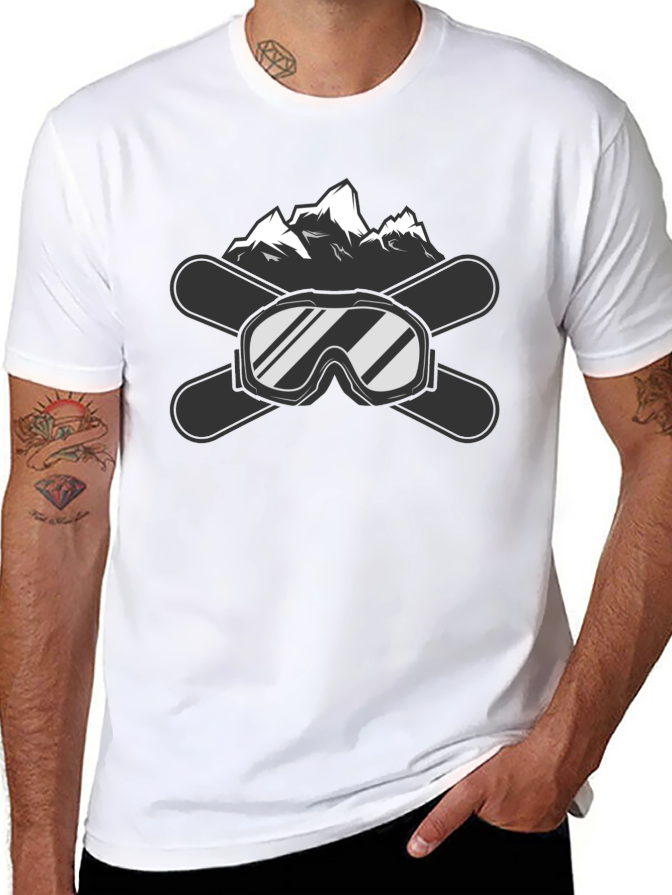 Black Snow Sport Tee: Ski Goggles and Mountain Graphic view 8