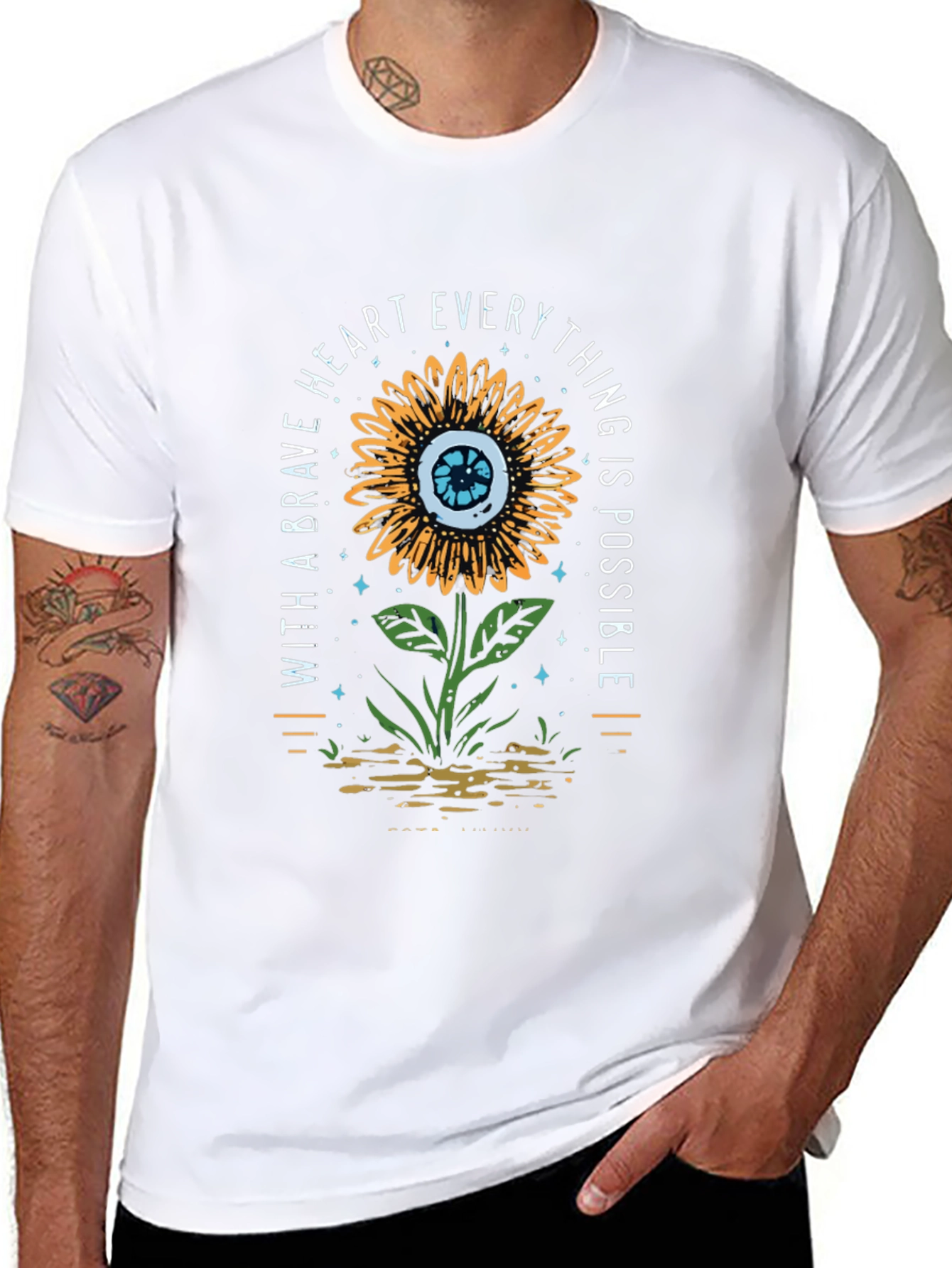 Black Brave Heart Sunflower Graphic Print T-Shirt view 8