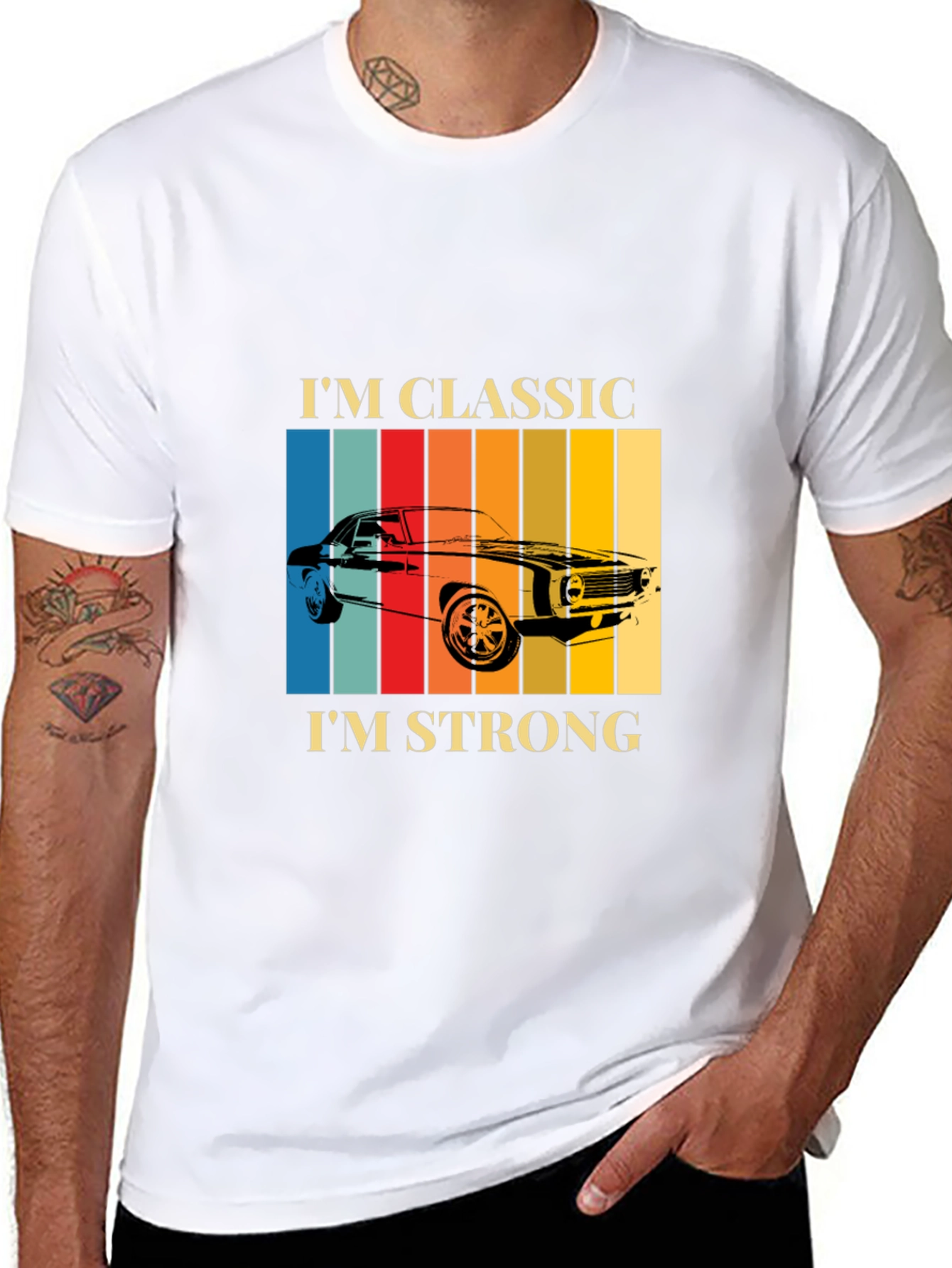 Black Classic Car T-Shirt - Retro Stripes & Bold Statement view 8