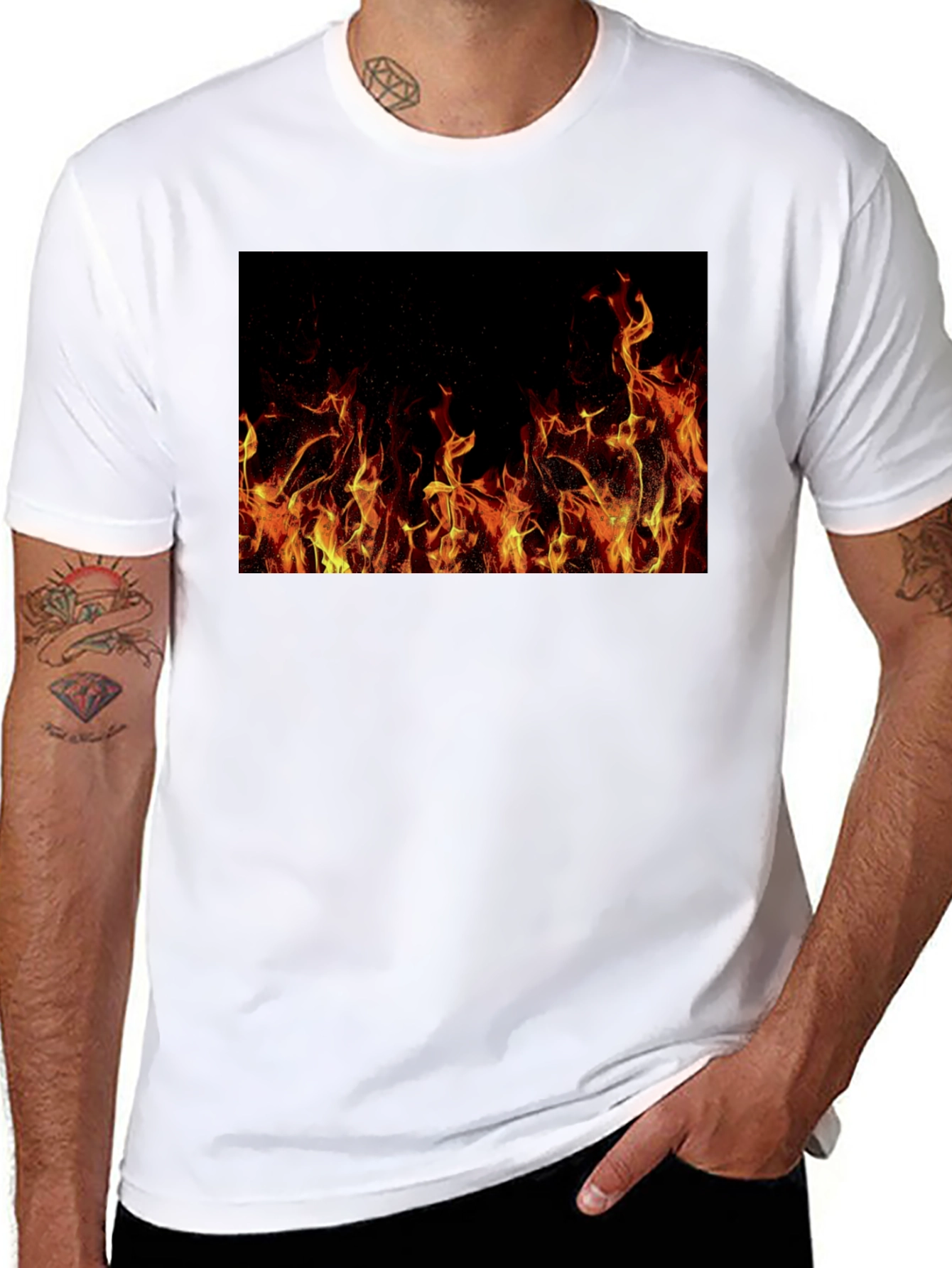 Black Inferno T-Shirt: Bold Fire Design view 8