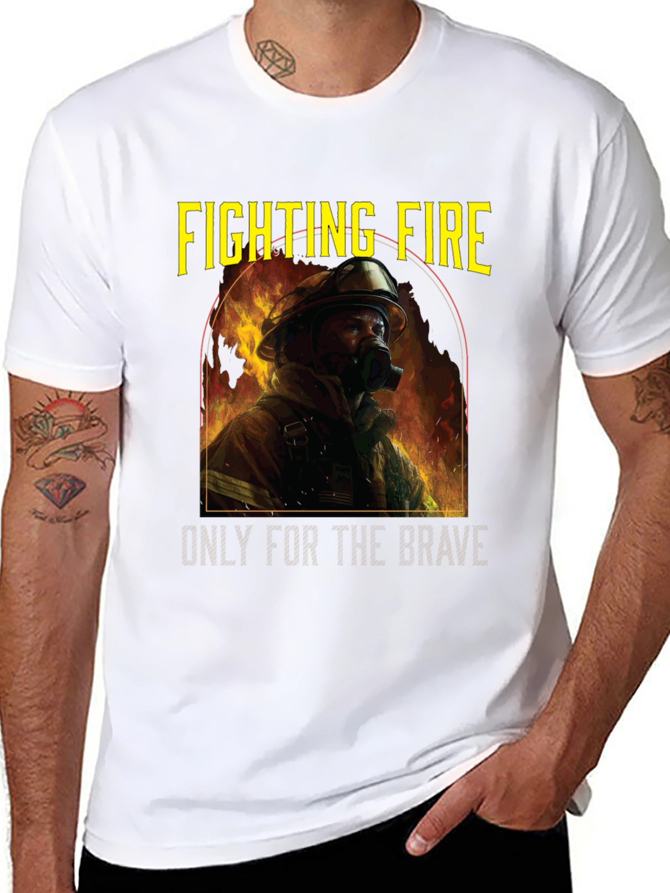 Black Fighting Fire Brave Firefighter T-Shirt view 8