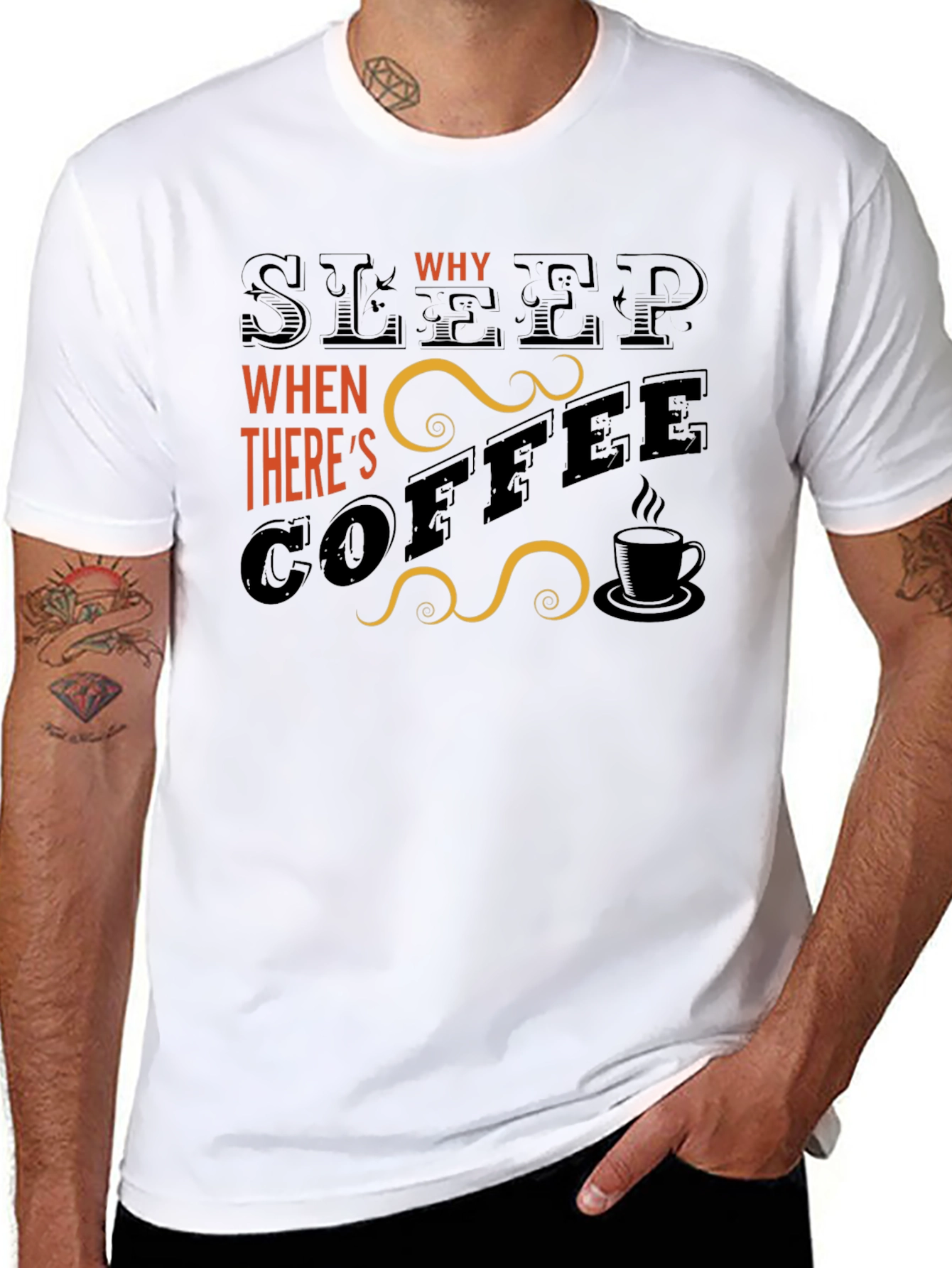 Black Sleep? Why? Coffee Graphic T-Shirt - Black view 8