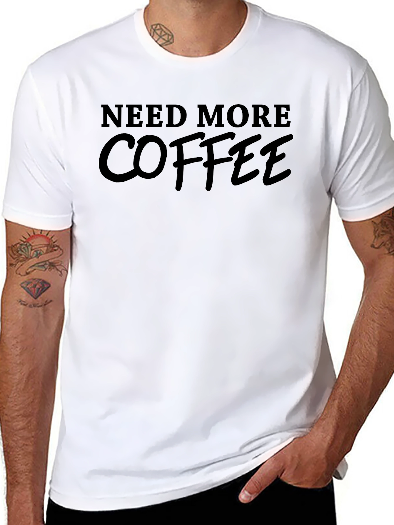 Black Need More Coffee T-Shirt - Black Crew Neck Tee view 8