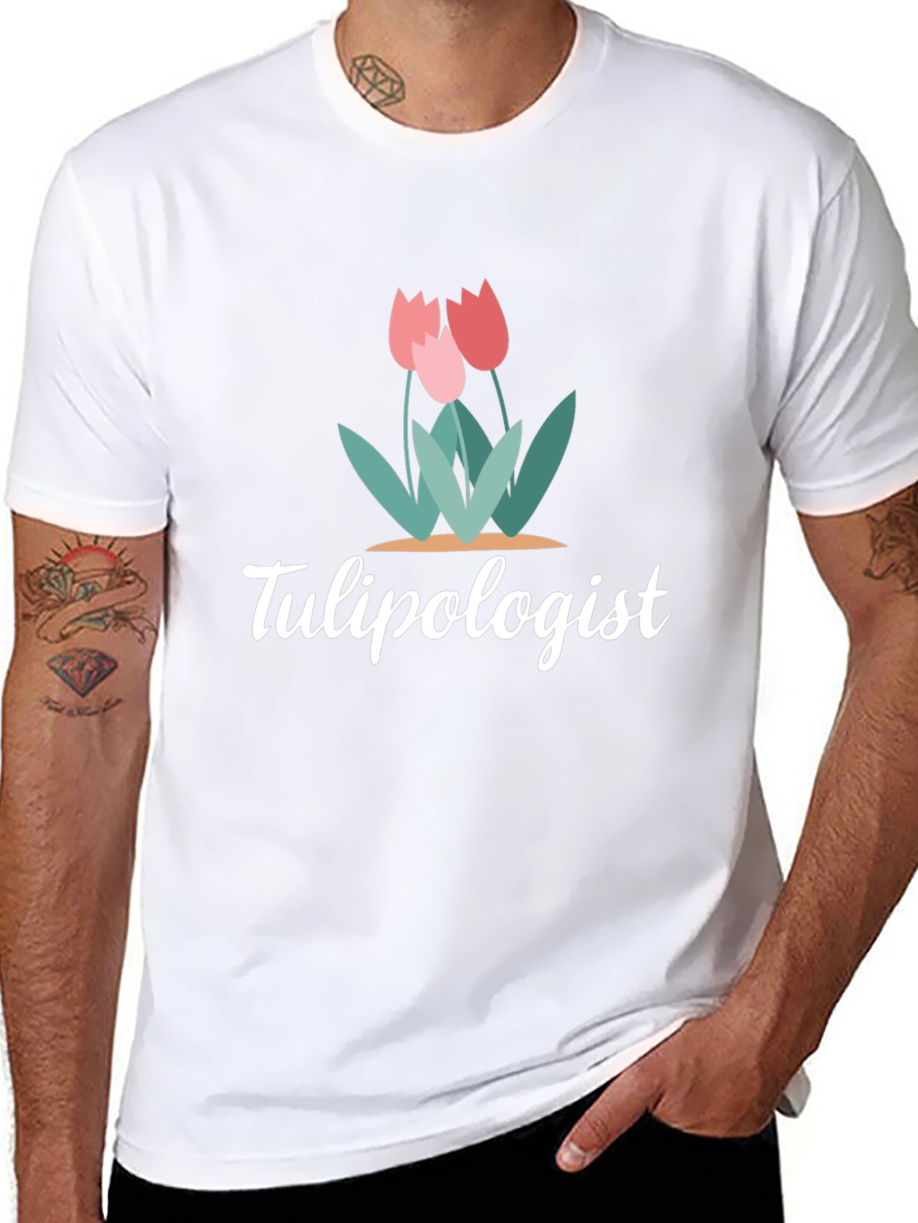 Black Tulipologist Graphic T-Shirt, Floral Design view 8