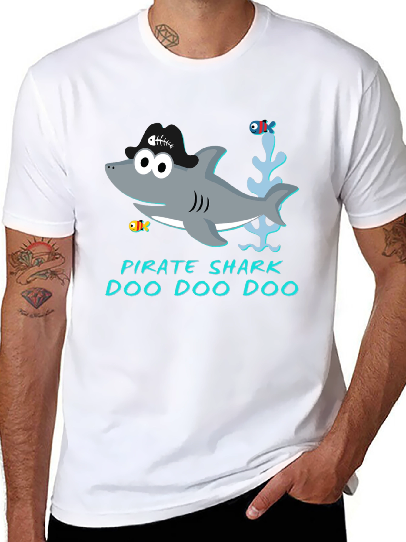 Black Pirate Shark Doo Doo Doo Graphic Tee view 8