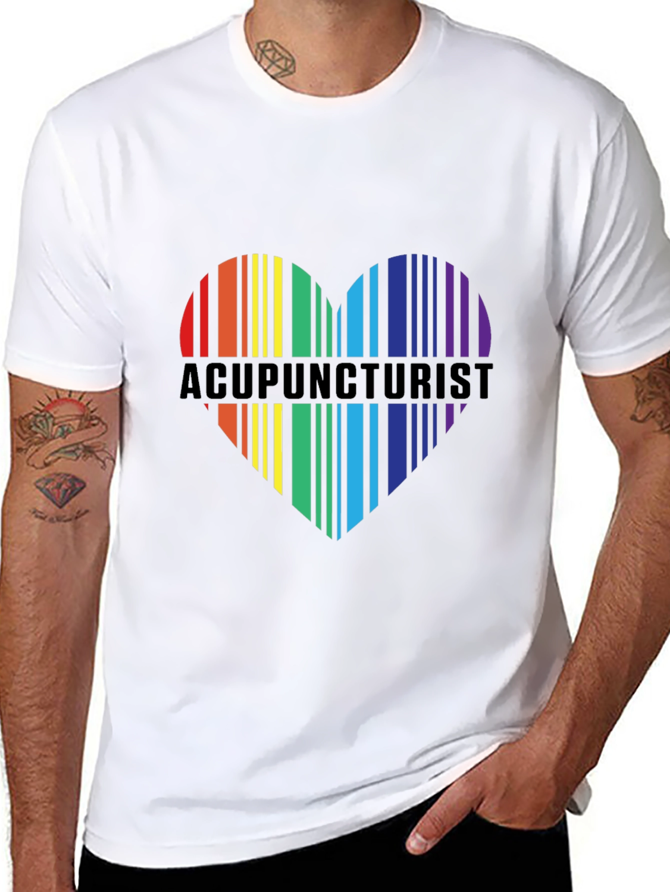 Black Acupuncturist Rainbow Heart T-Shirt view 8
