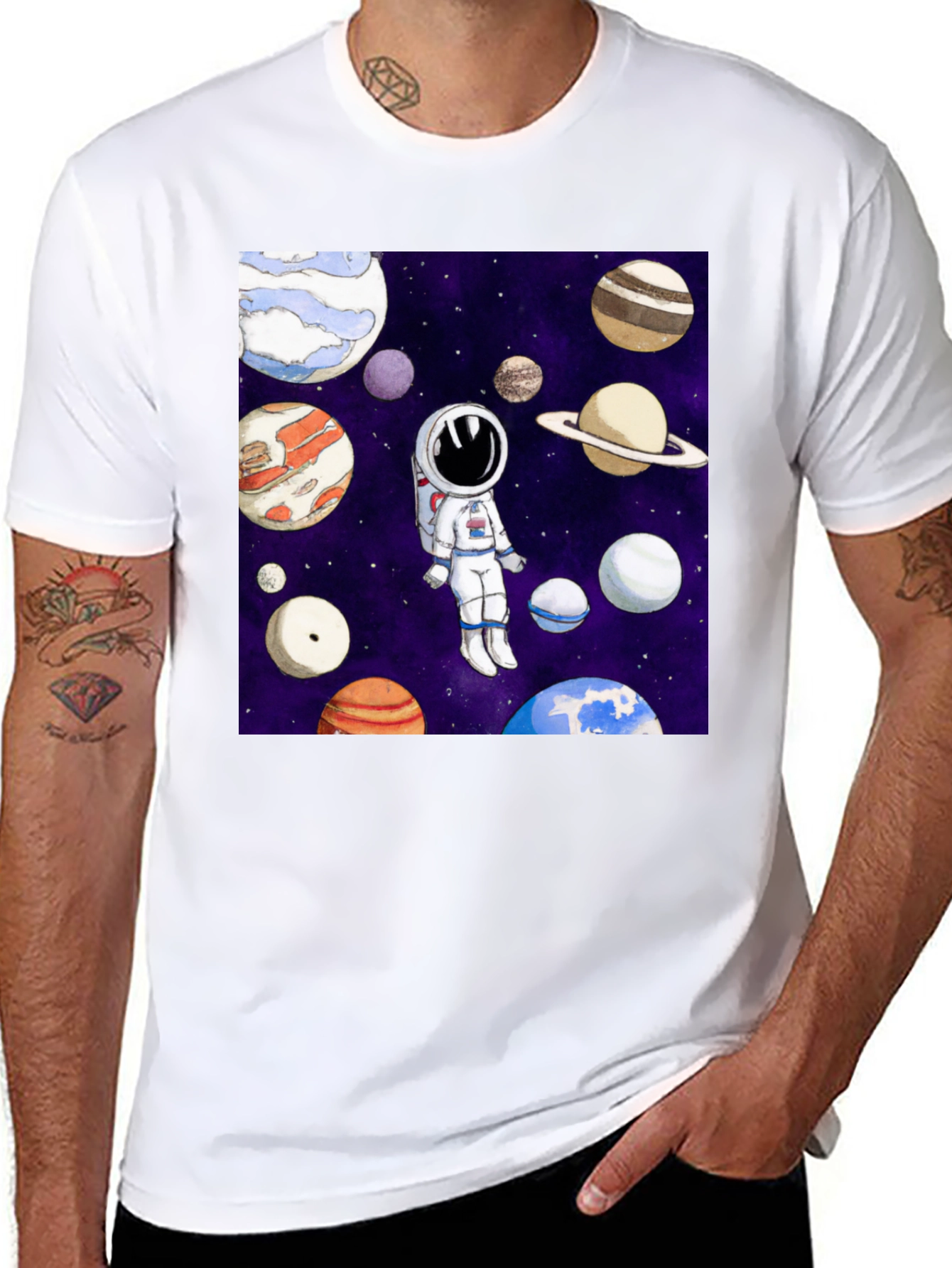 Black Astronaut & Planet Graphic T-Shirt - Space Adventure view 8