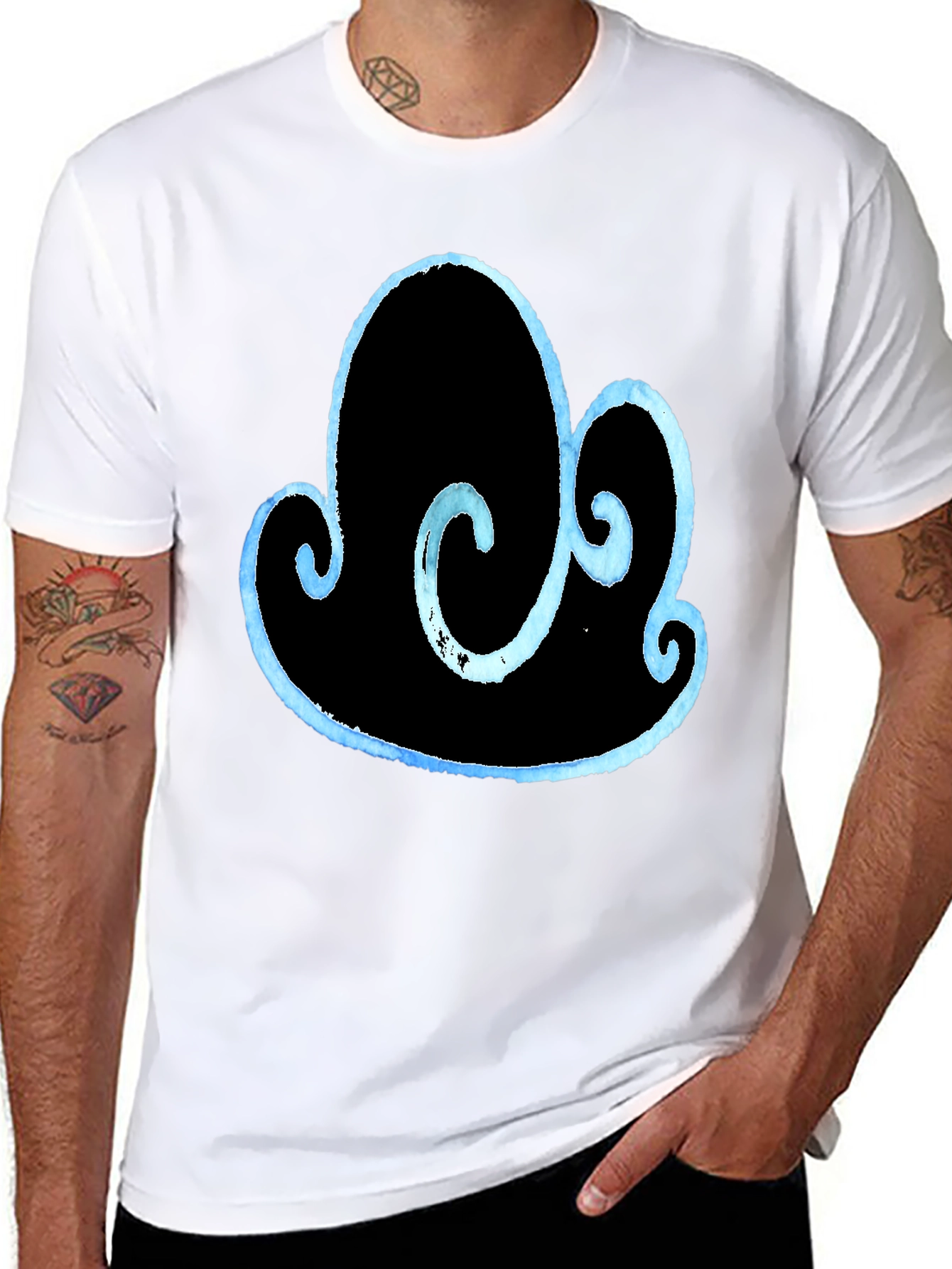 Black Abstract Cloud Design T-Shirt view 8