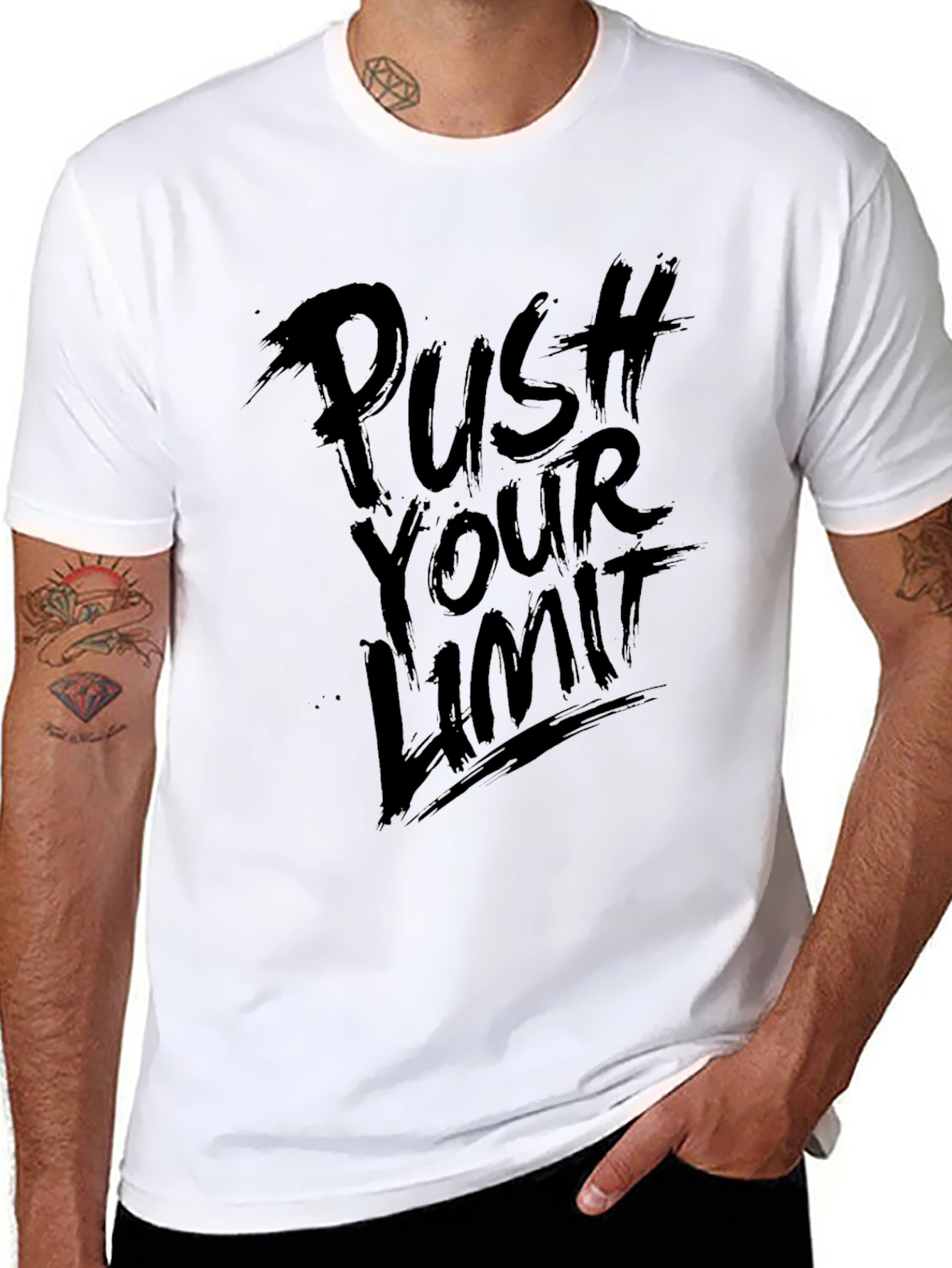 Black Push Your Limit Black Graphic Tee - Motivational Design view 8