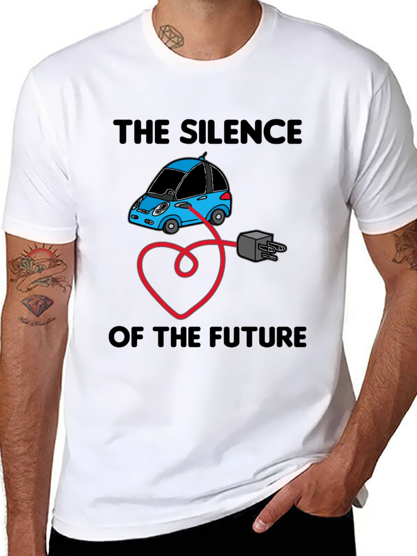 Black Electric Car T-Shirt - Silence of the Future view 8
