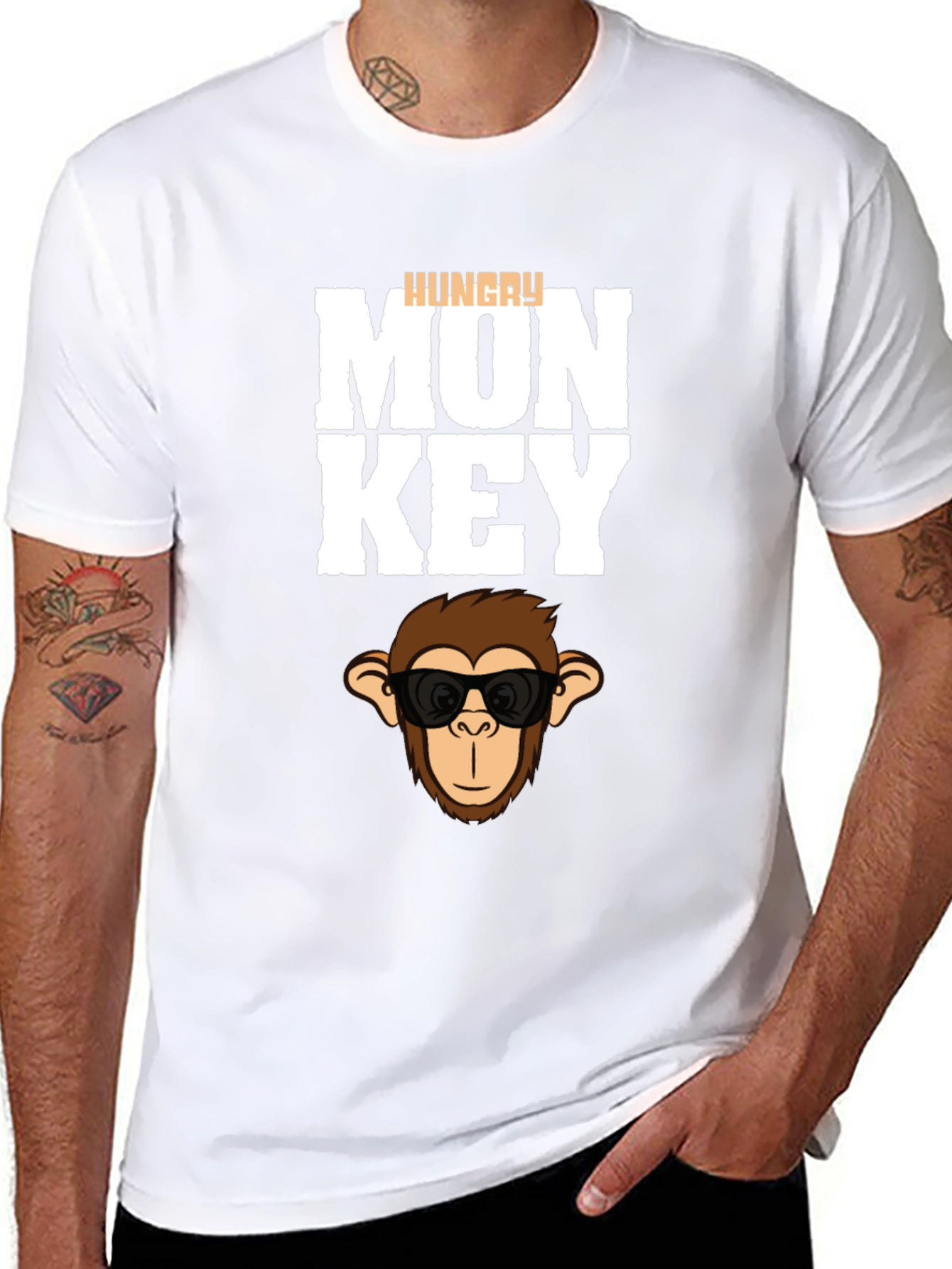Black Hungry Monkey Graphic T-Shirt - Cool Cartoon Ape Tee view 8