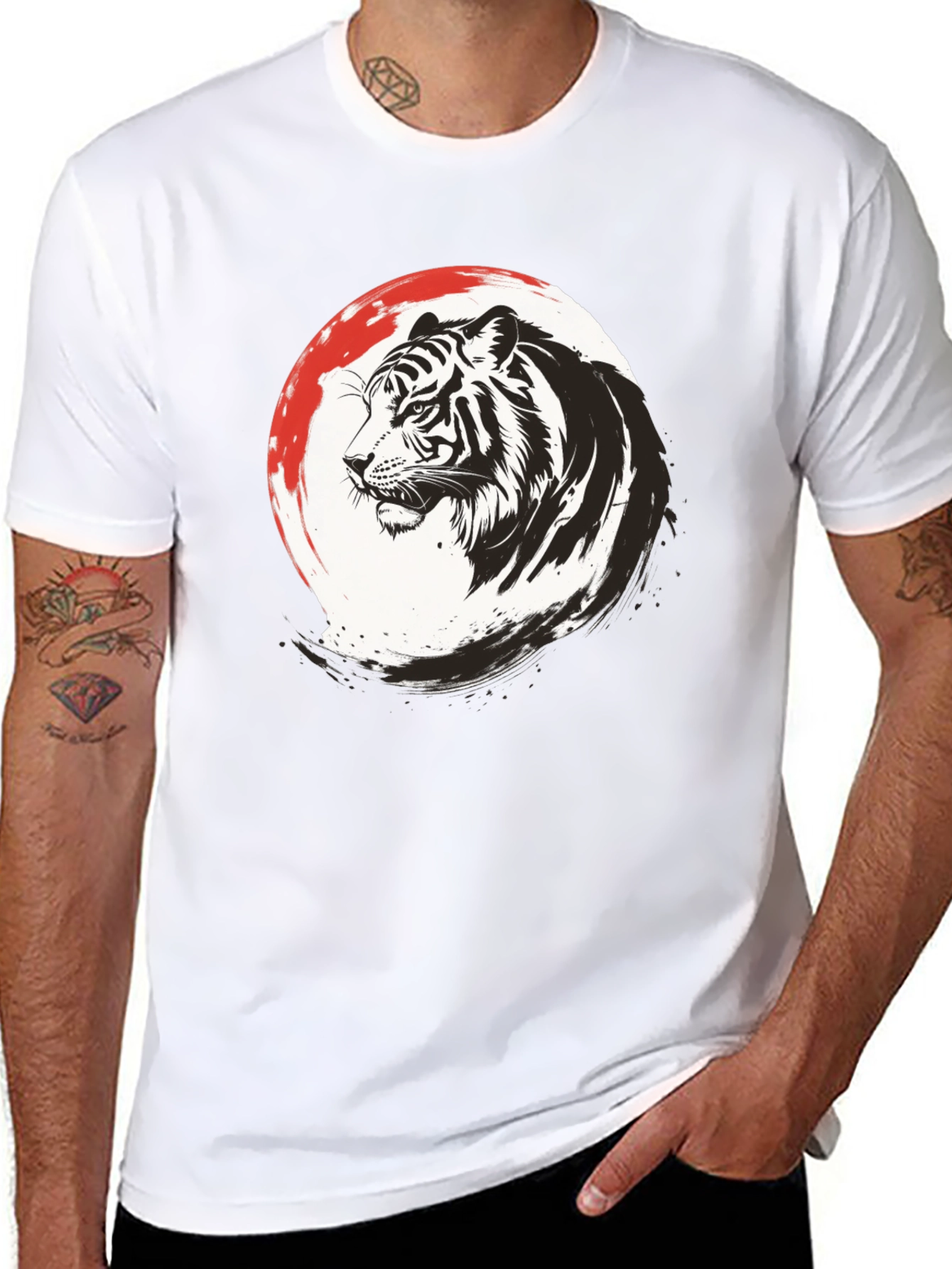 Black Tiger Graphic Print Men's Black T-Shirt view 8