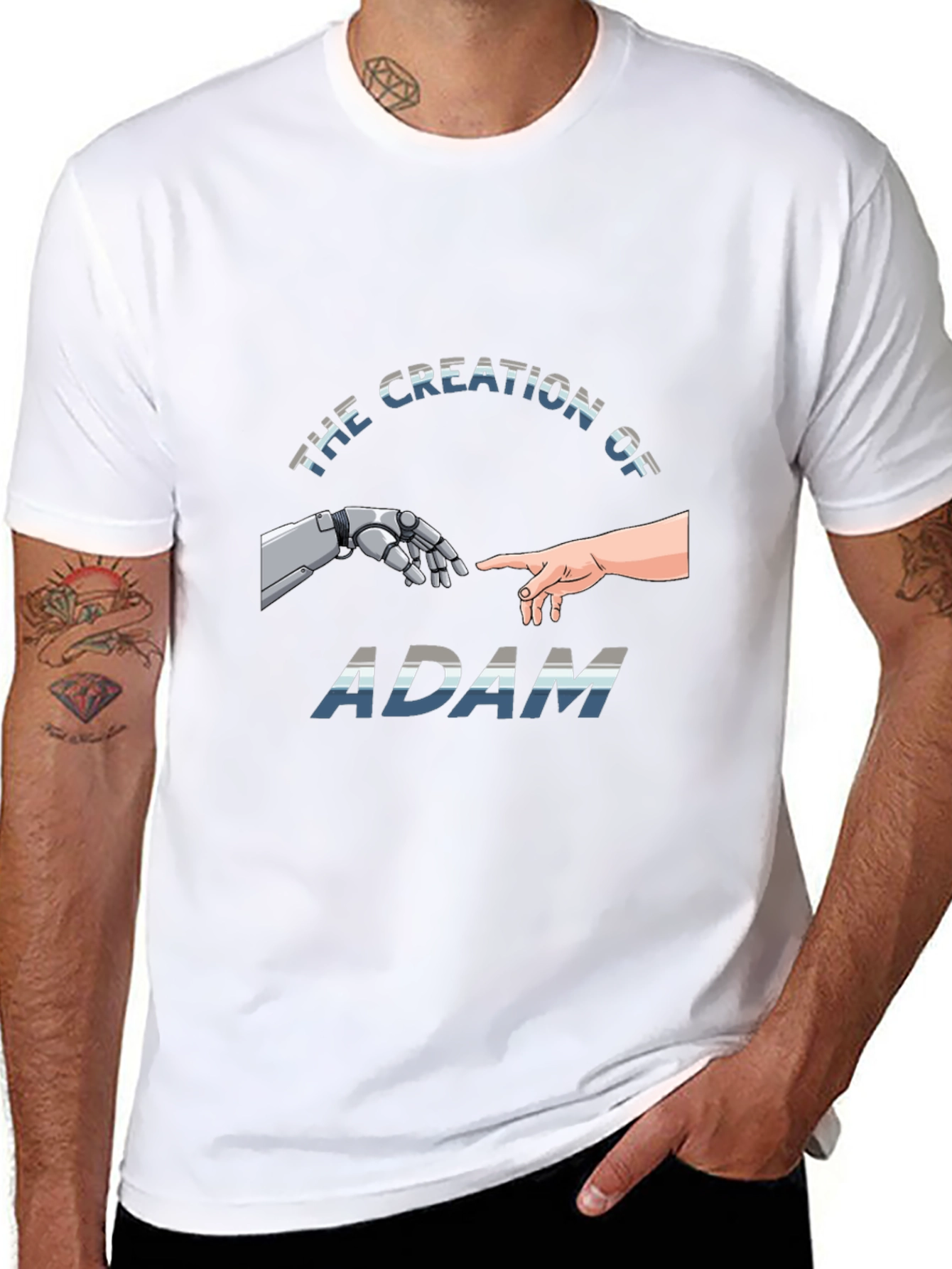 Black Creation of Adam Robot Touch T-Shirt view 8