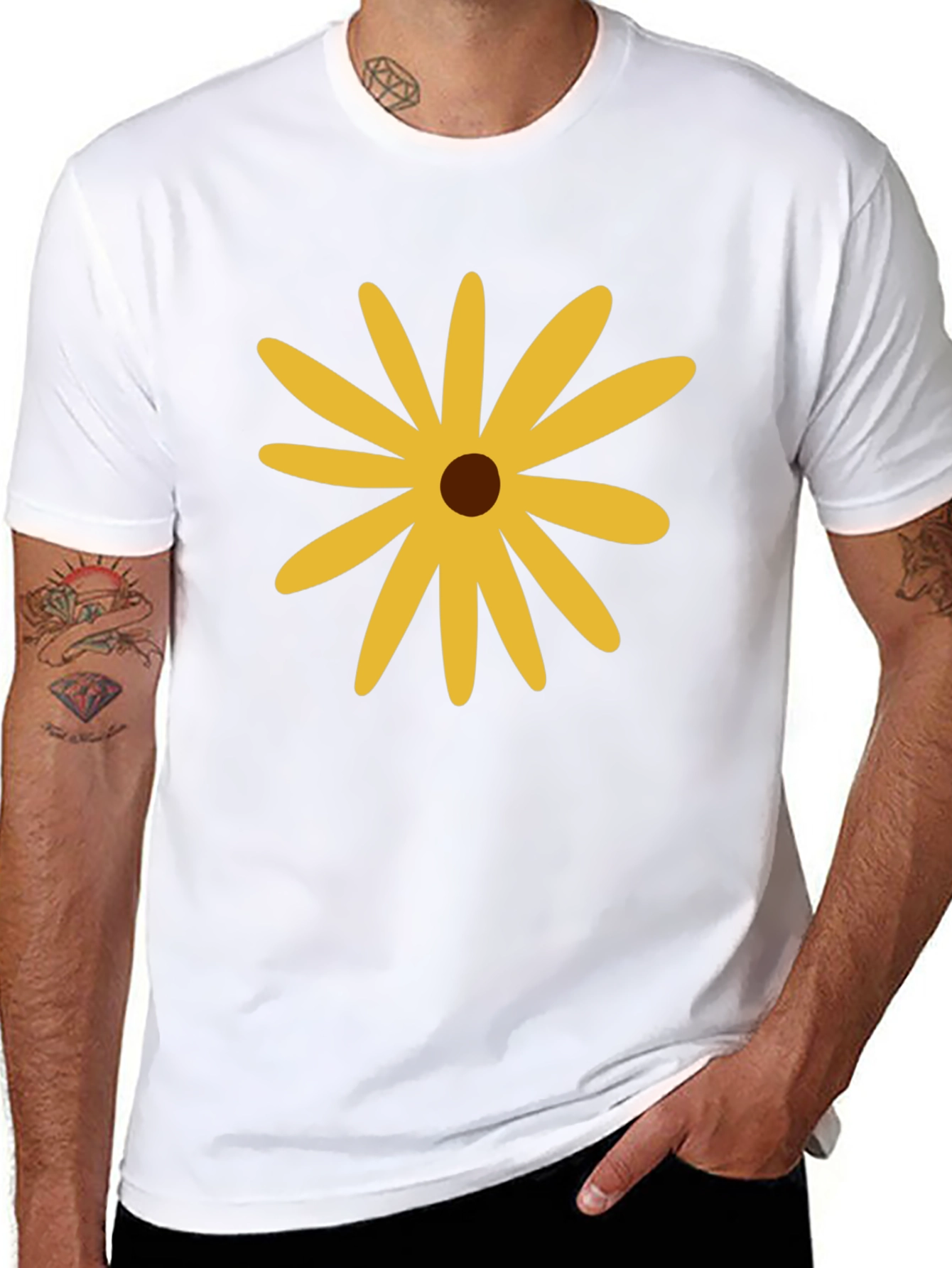 Black Black T-Shirt with Yellow Flower view 8