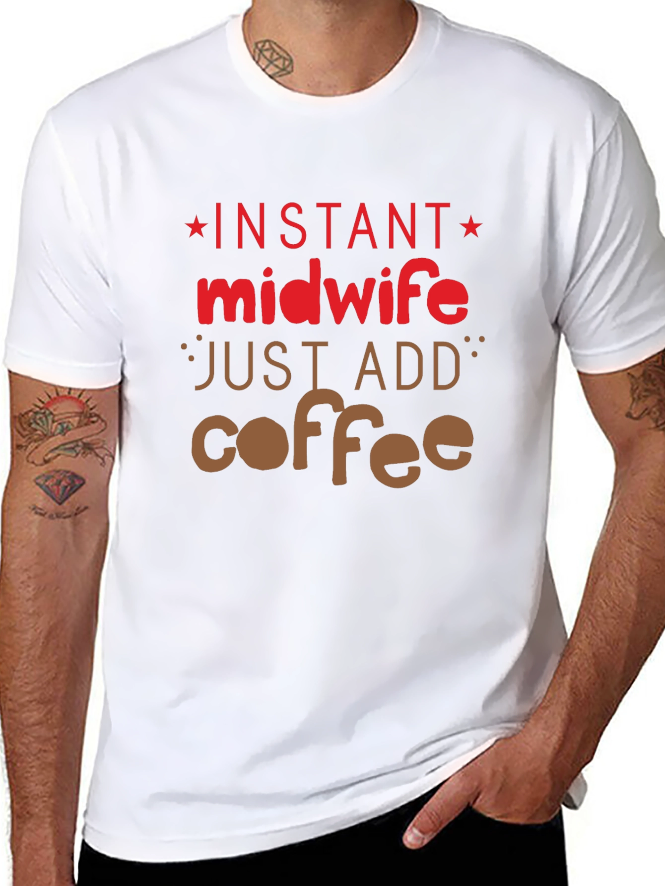 Black Instant Midwife Just Add Coffee T-Shirt view 8