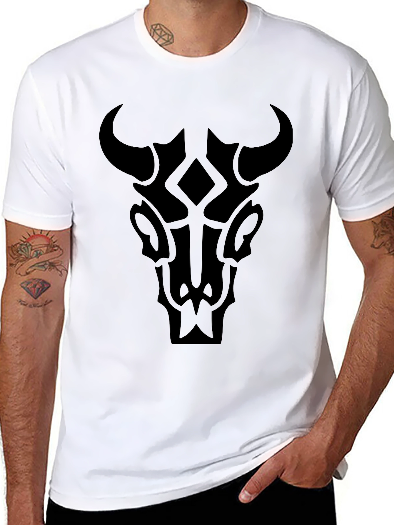 Black Tribal Bull Graphic T-Shirt - Modern Stylish Tee view 8