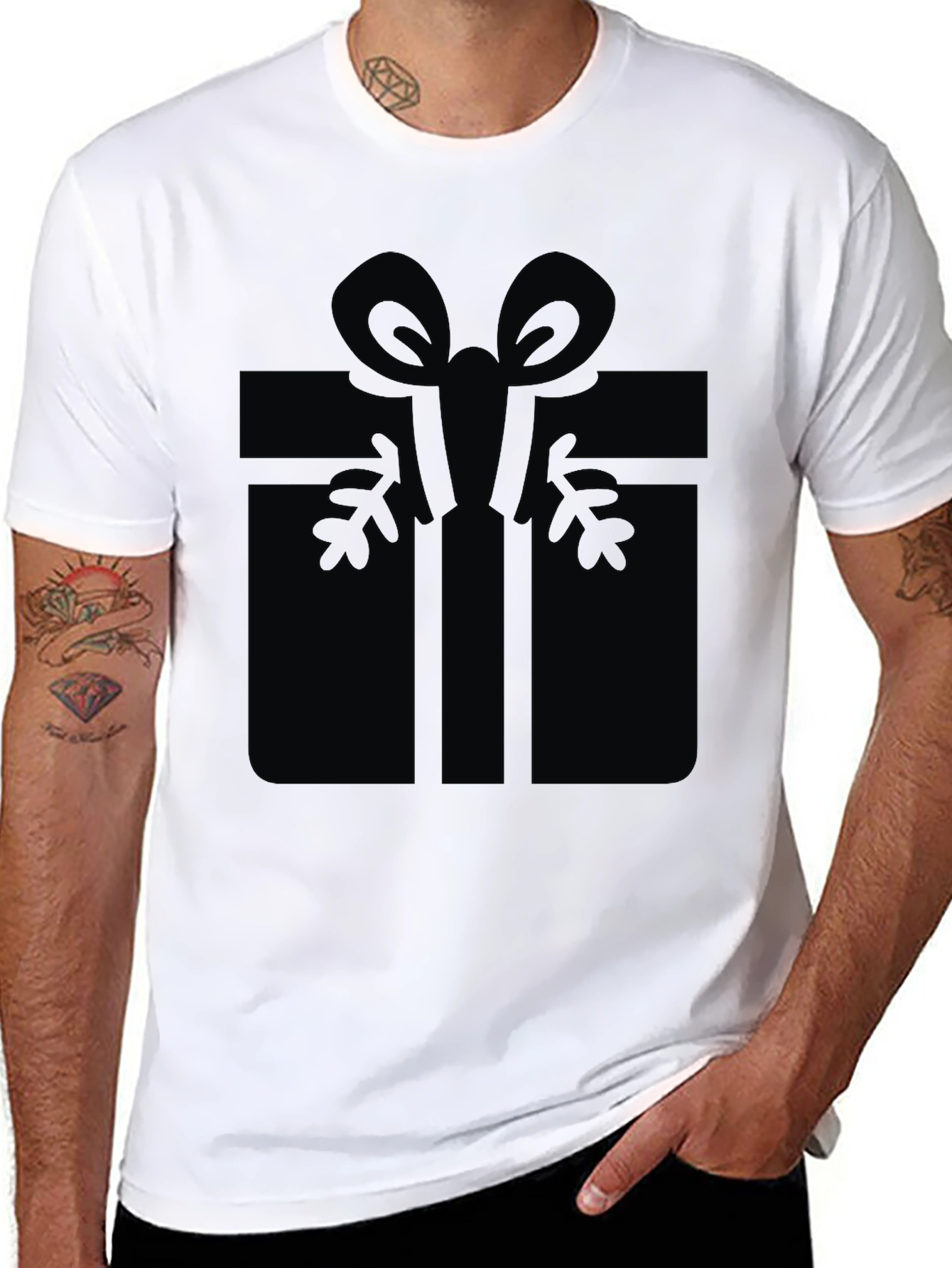 Black Festive Gift Graphic Tee - Black Cotton Blend view 8