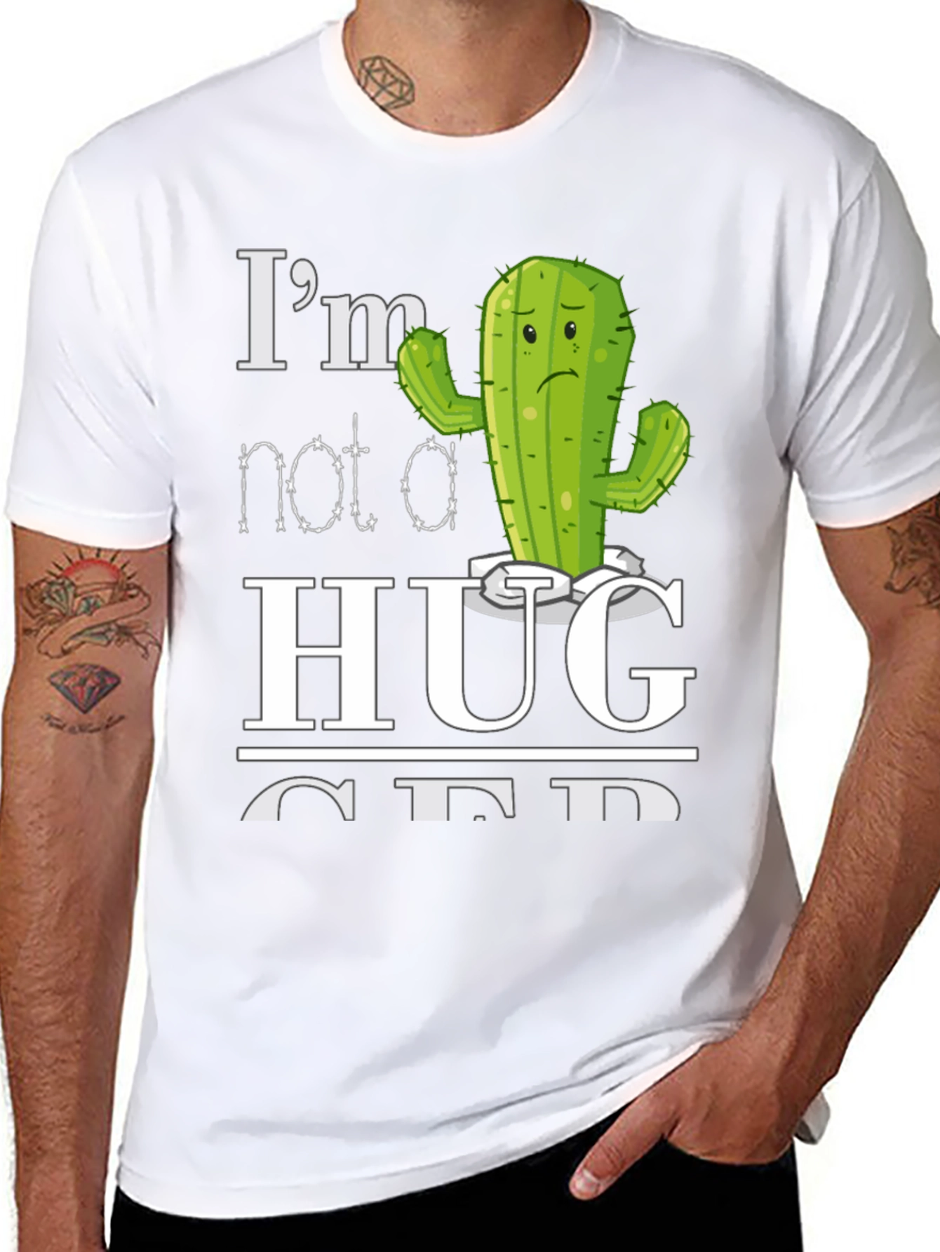 Black I'm Not a Hugger Cactus T-Shirt view 8